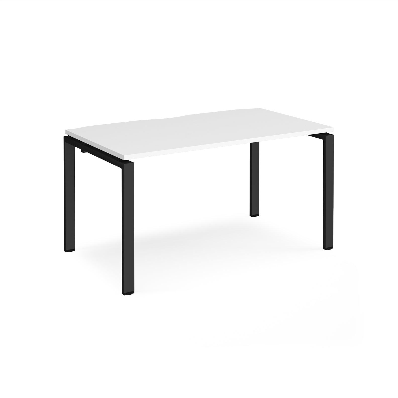 a white table with black legs on a white background