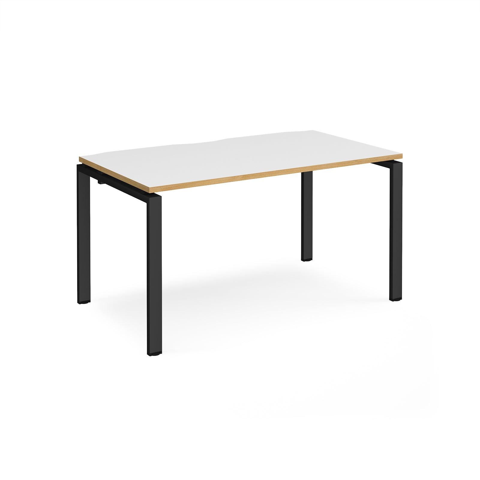 a white table with black legs on a white background