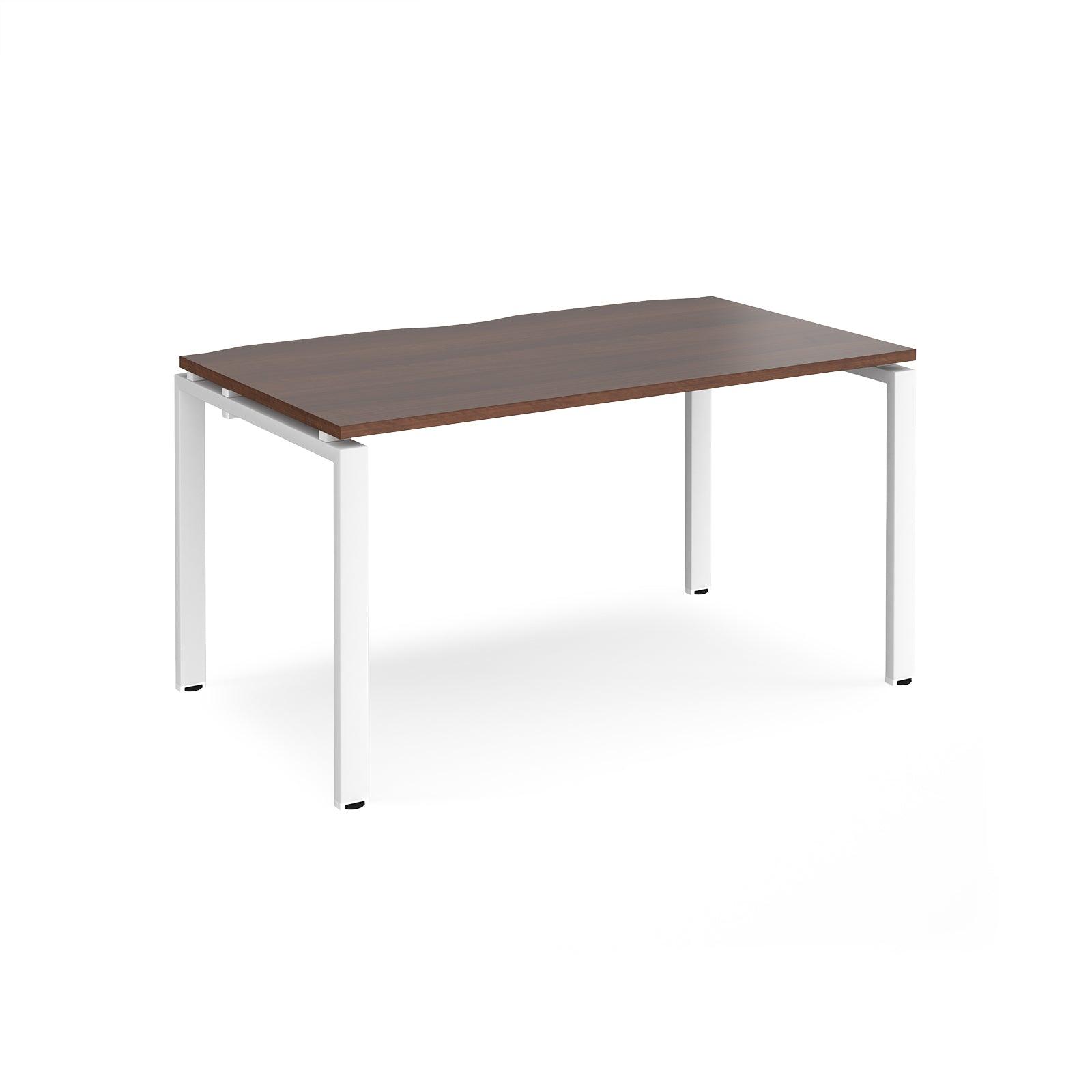 a desk with a wooden top and white legs