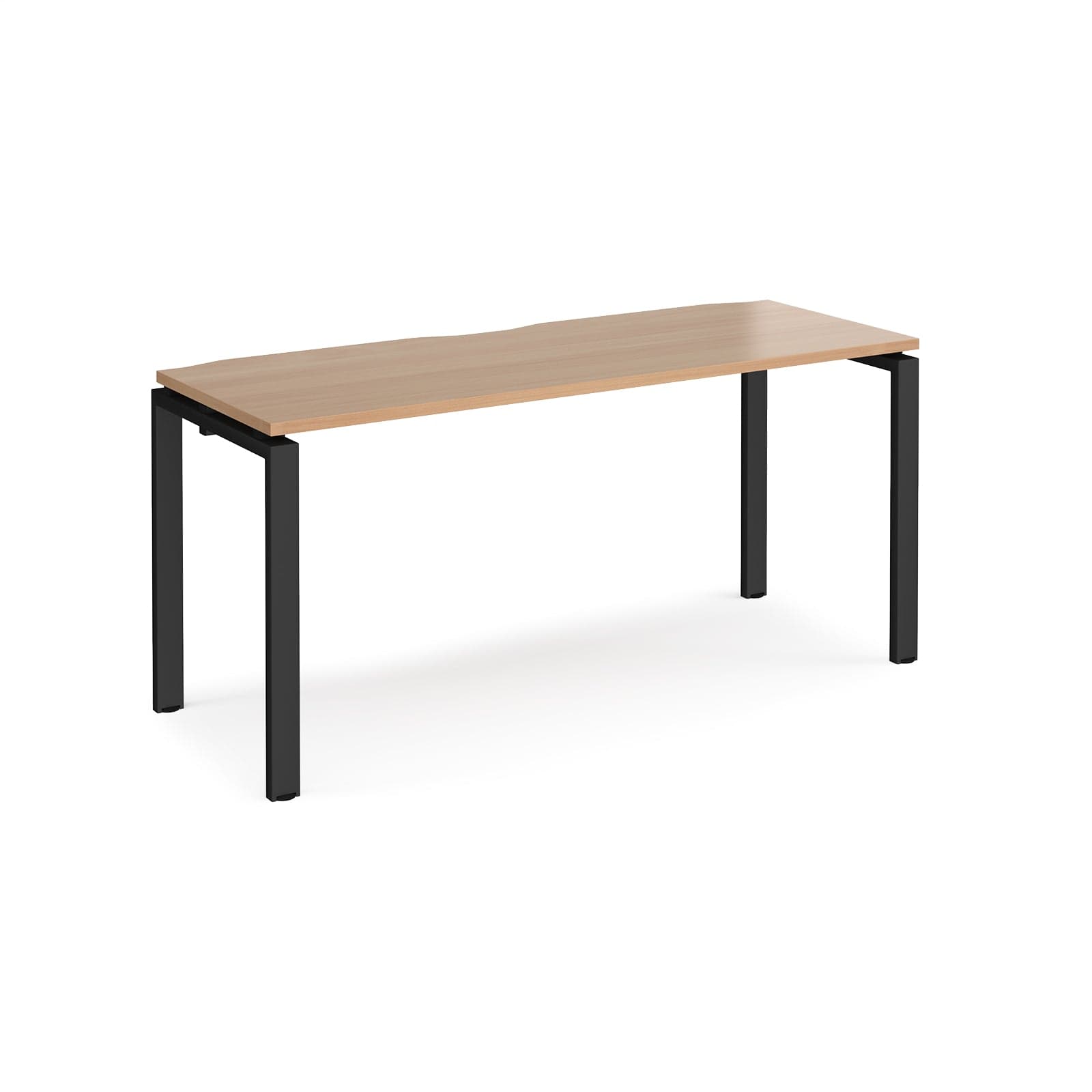 a wooden table with black legs on a white background