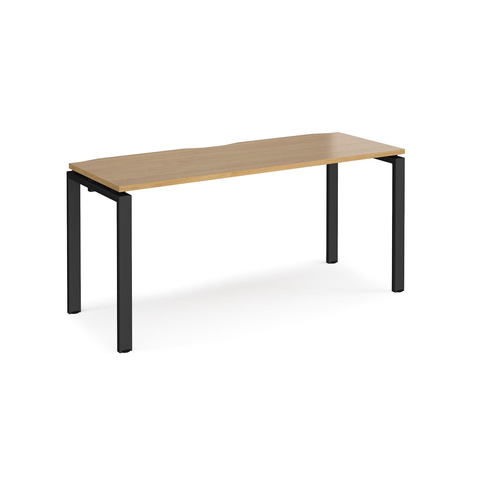 a wooden table with black legs on a white background