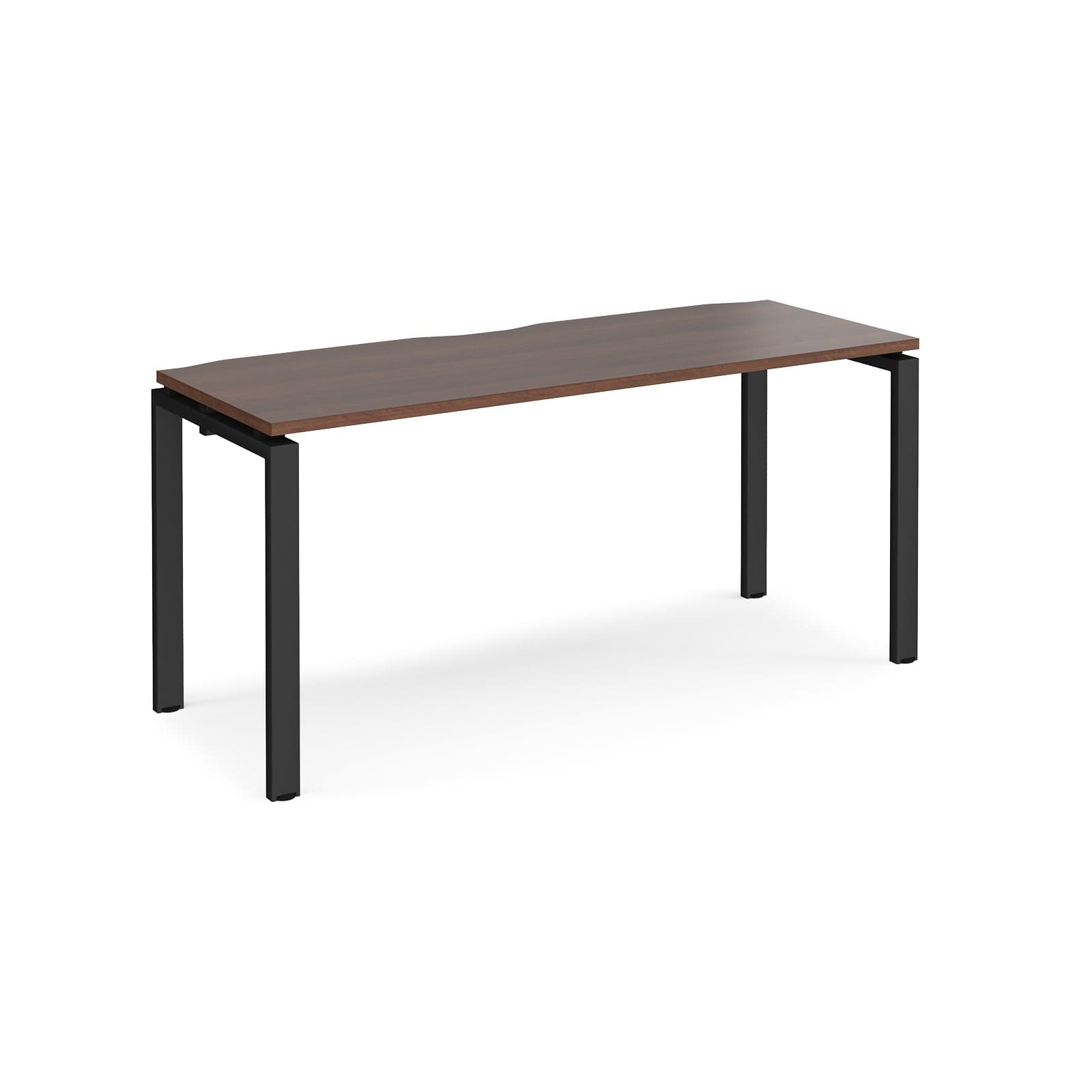 a wooden table with black legs on a white background