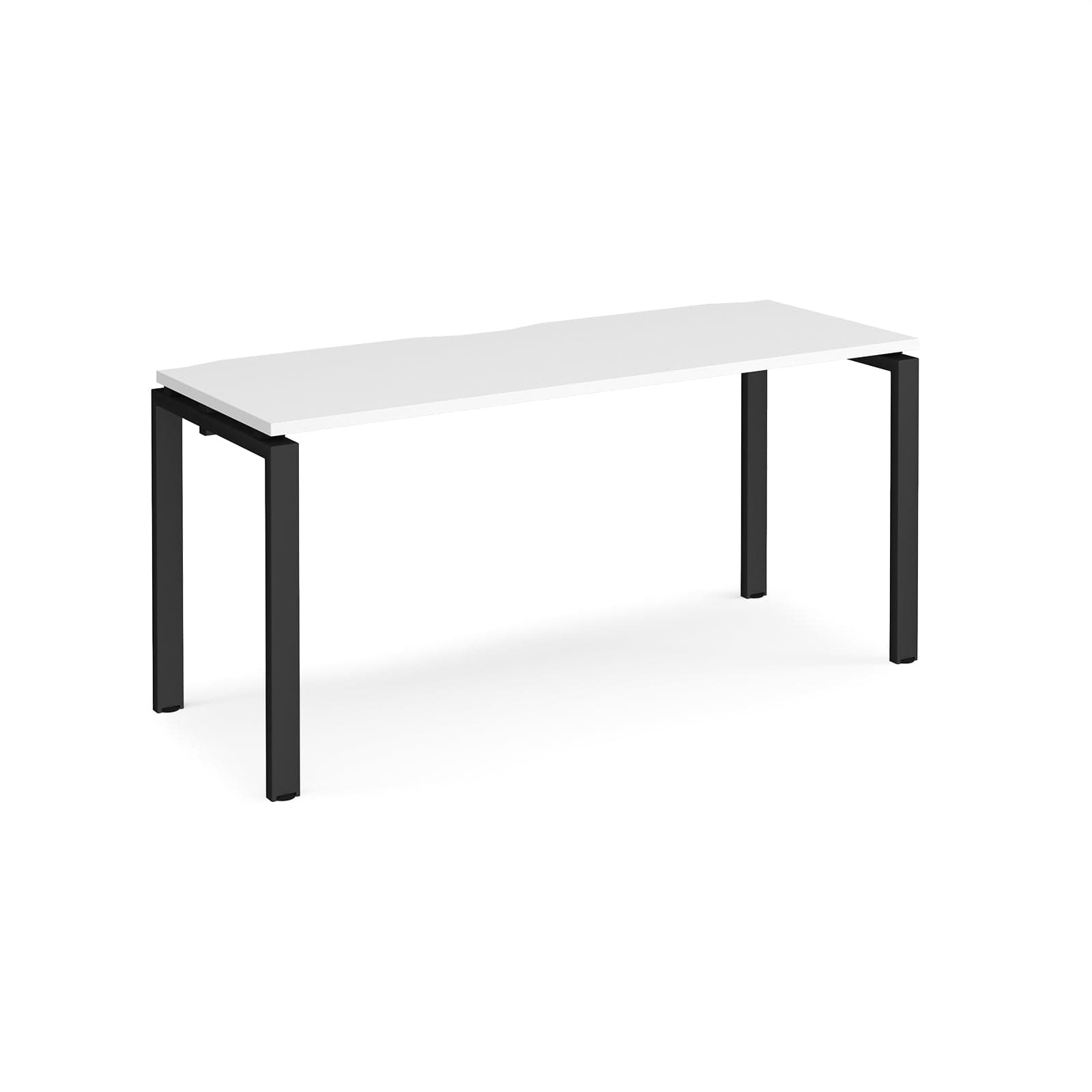 a white table with black legs on a white background