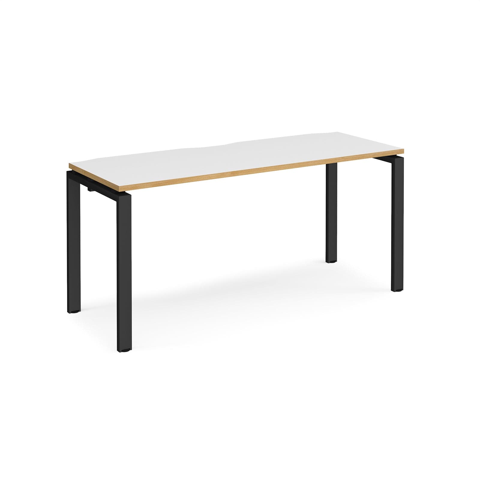 a white table with black legs on a white background