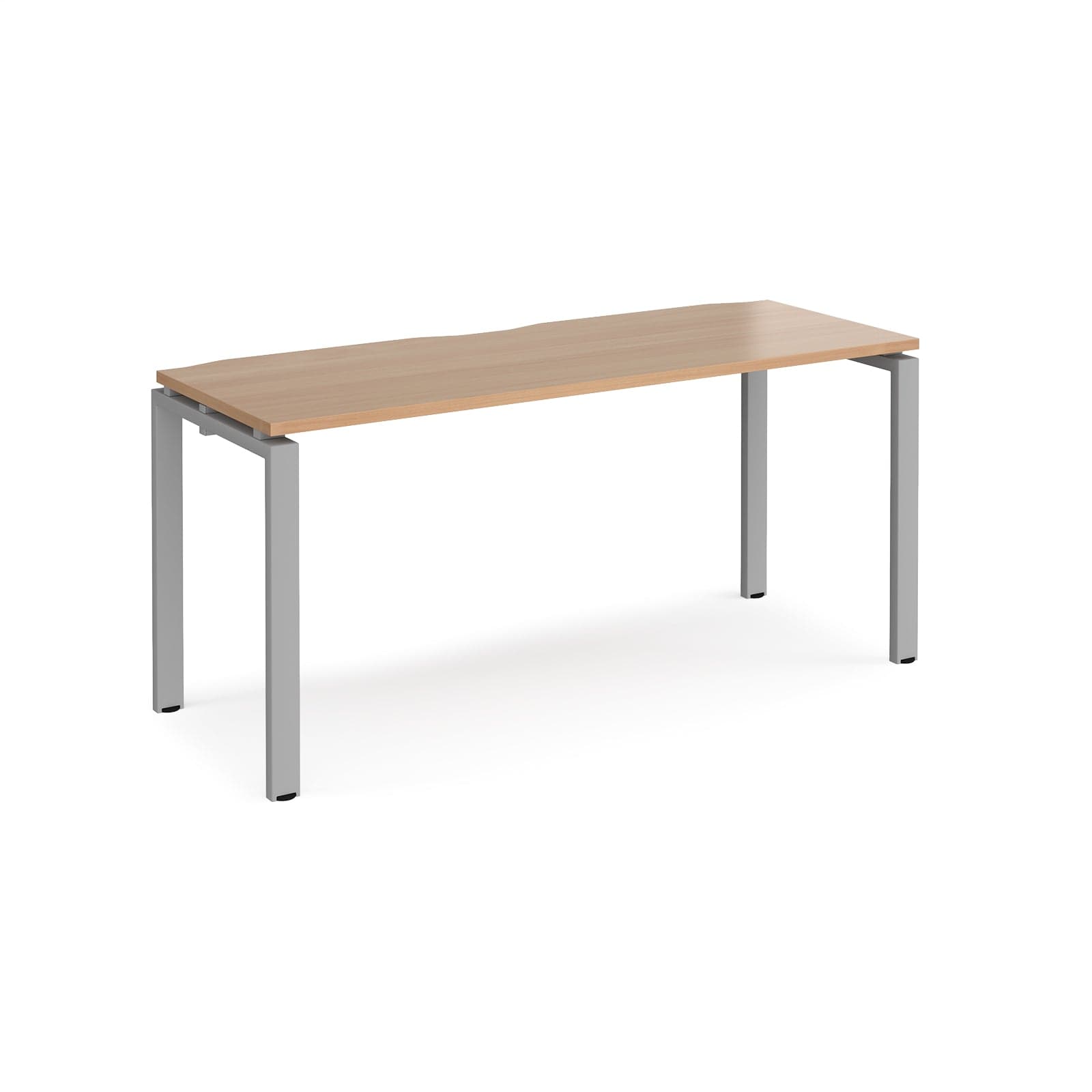 a wooden table with metal legs on a white background