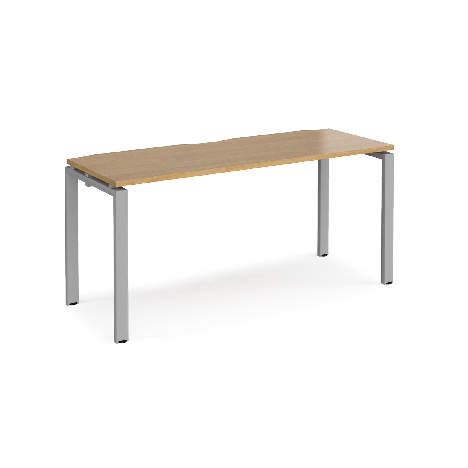 a wooden table with metal legs on a white background