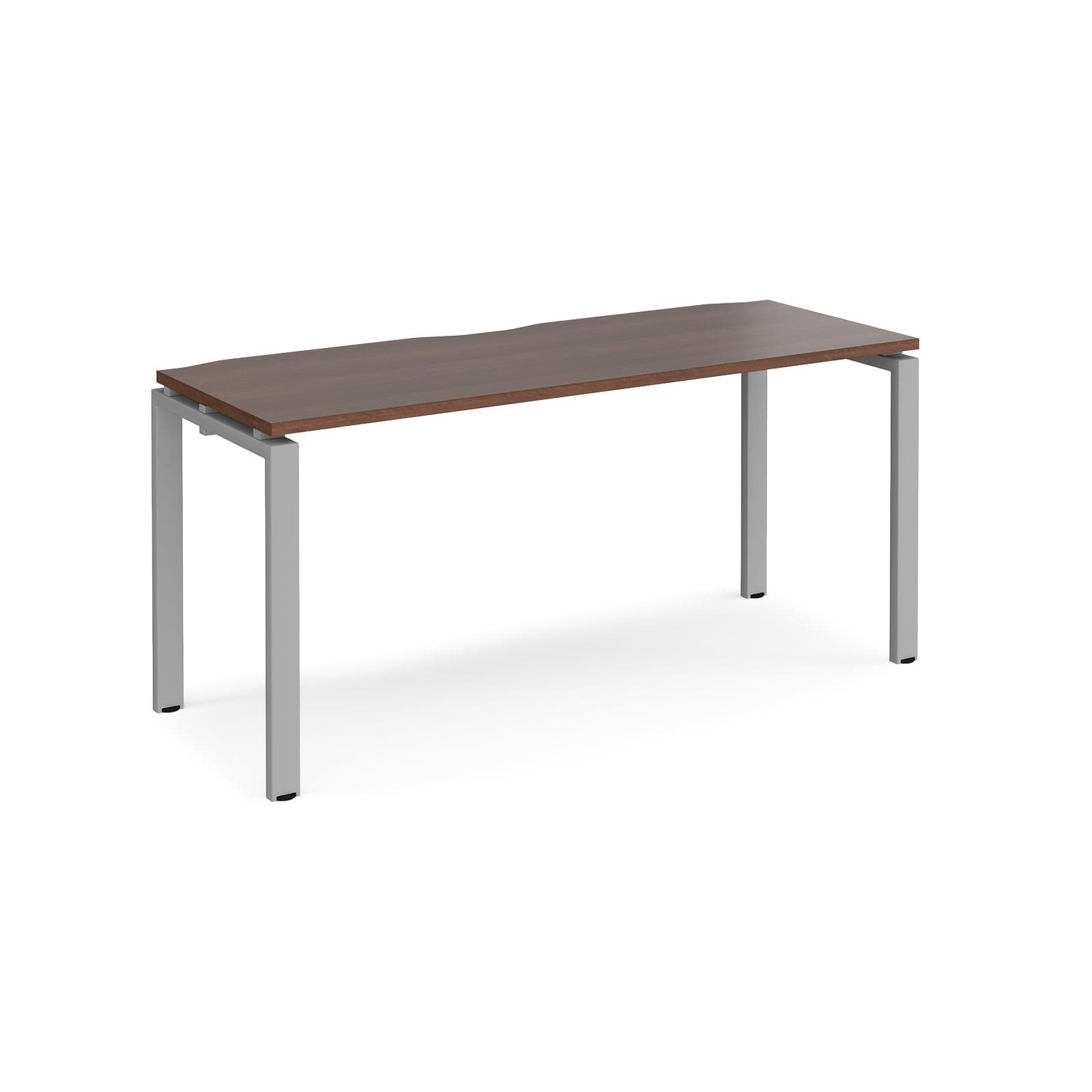 a wooden table with metal legs on a white background