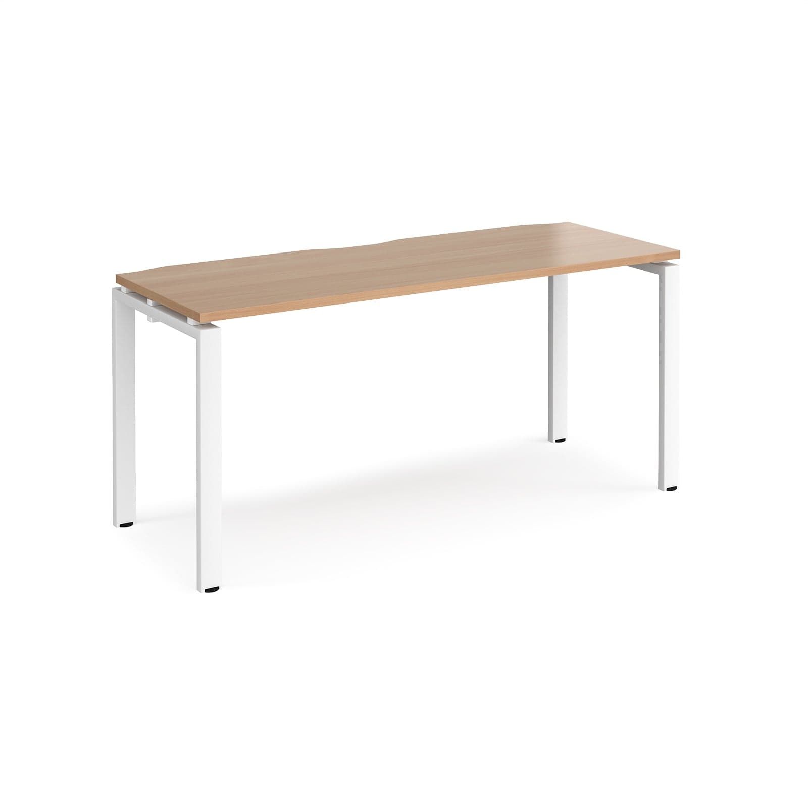 a desk with a wooden top and white legs