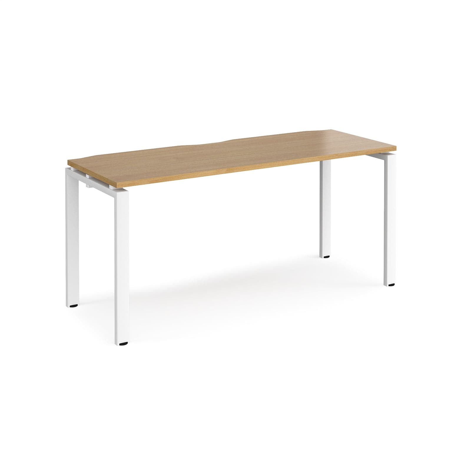 a desk with a wooden top and white legs