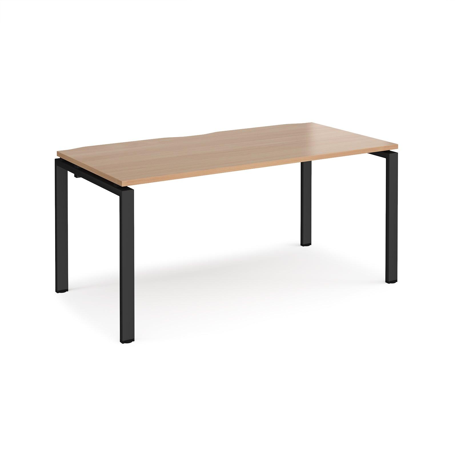 a wooden table with black legs on a white background