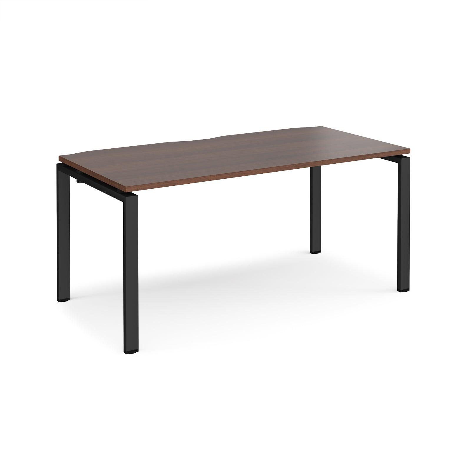 a wooden table with black legs on a white background