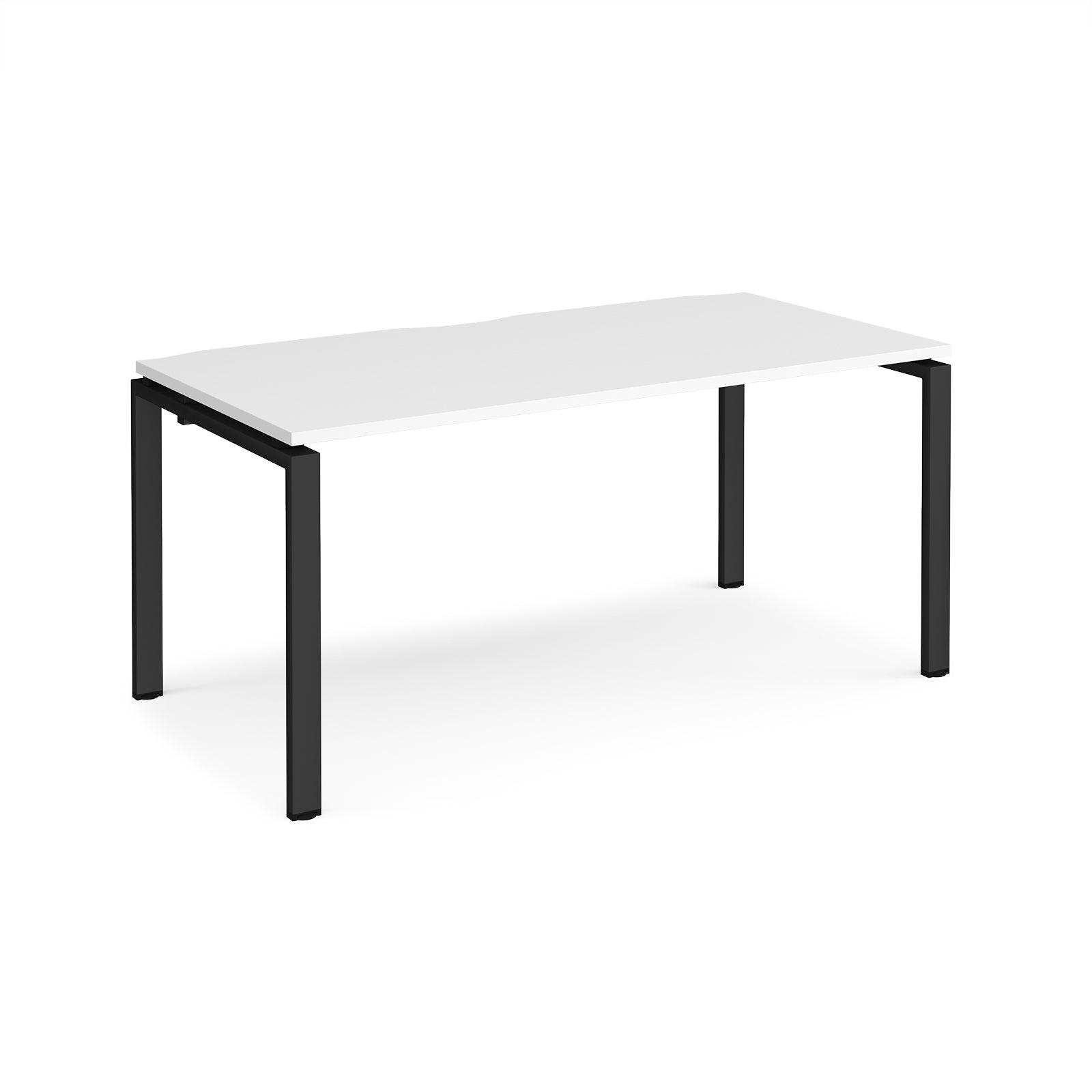 a white table with black legs on a white background