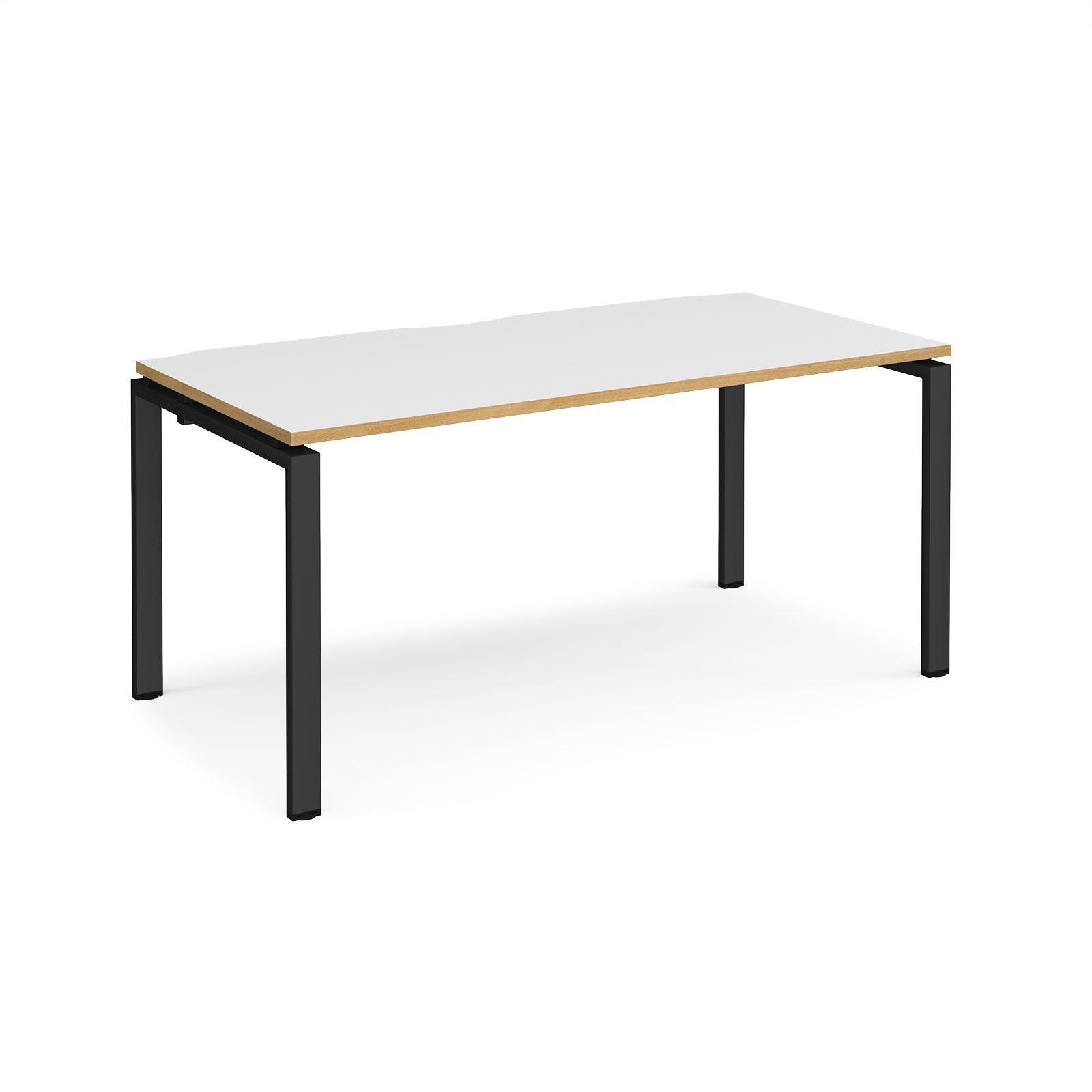 a white table with black legs on a white background