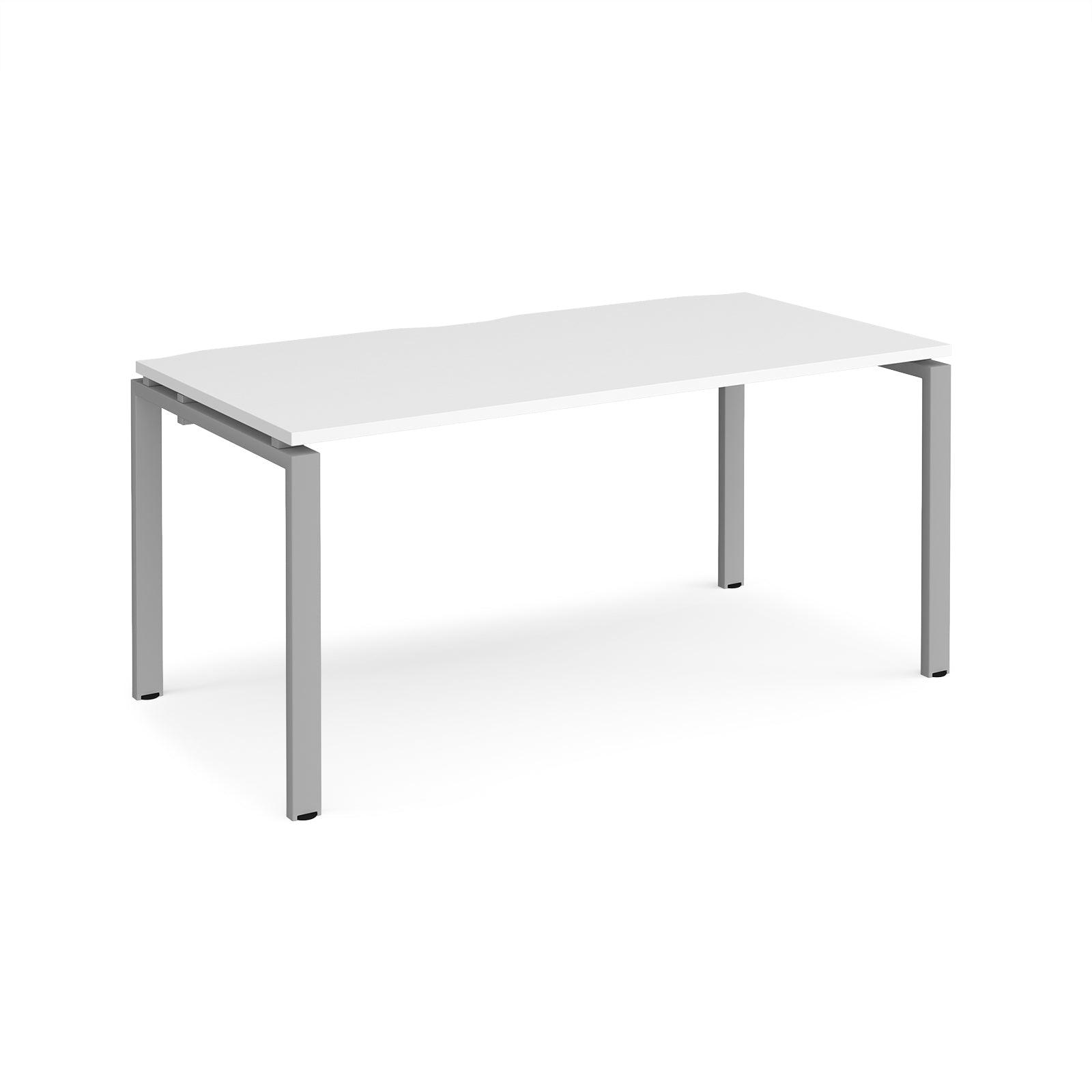 a white table with a metal frame on top