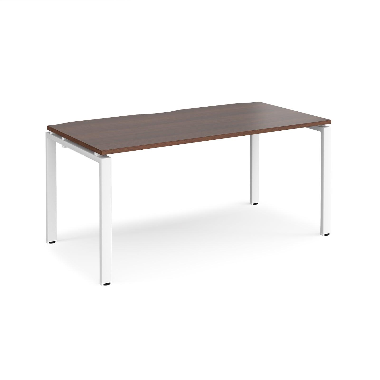 a desk with a wooden top and white legs