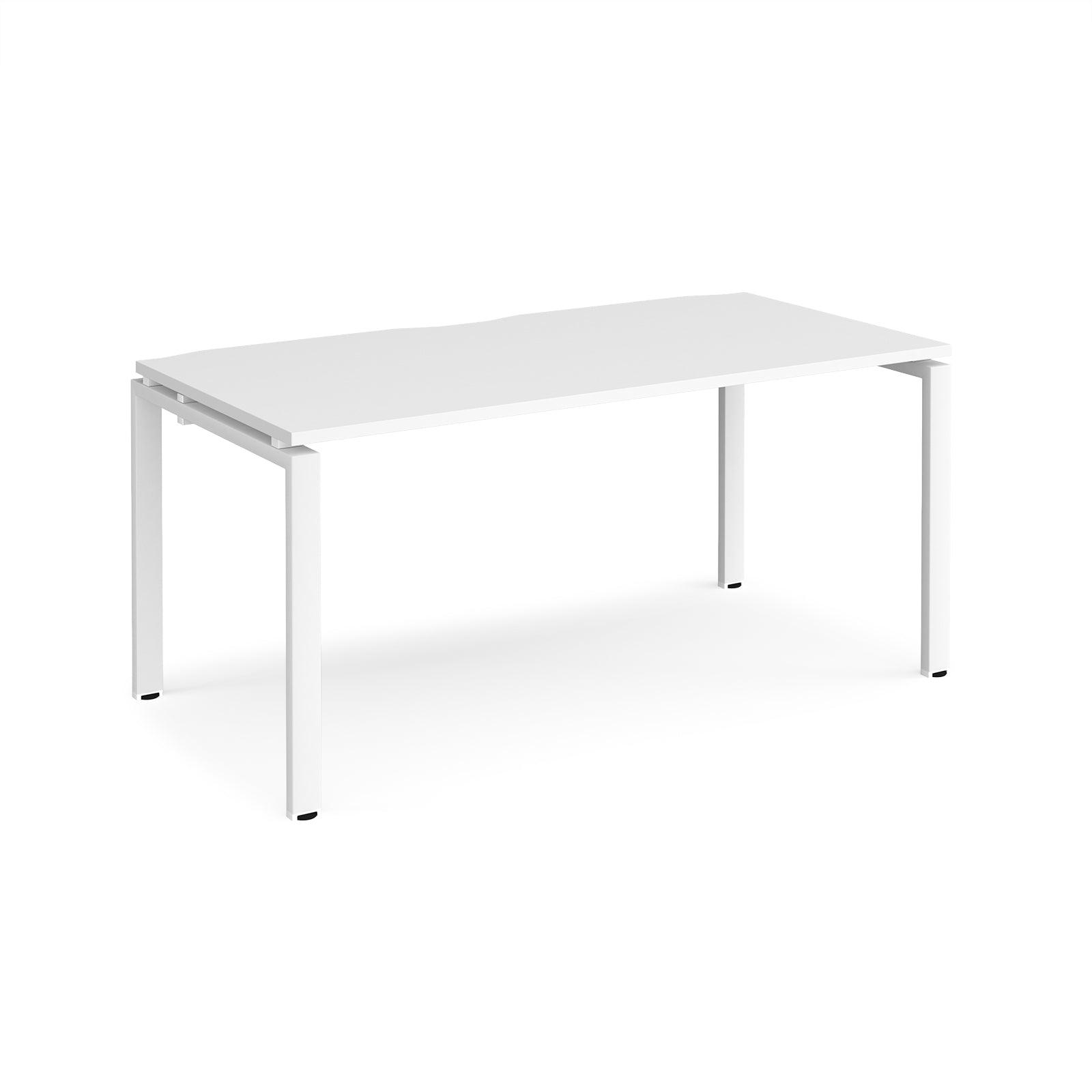 a white table with a metal frame on top