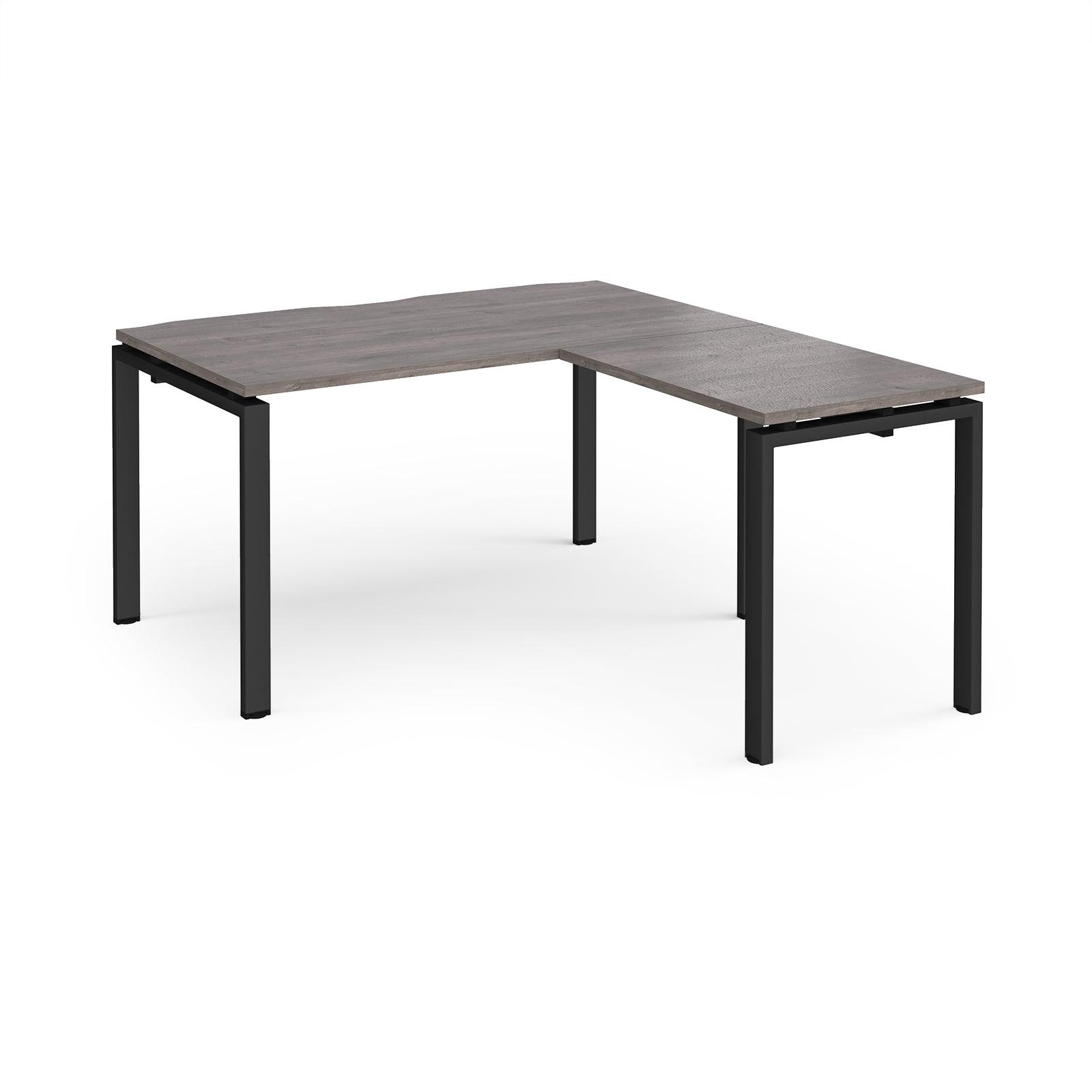 a table with a black frame and a gray top