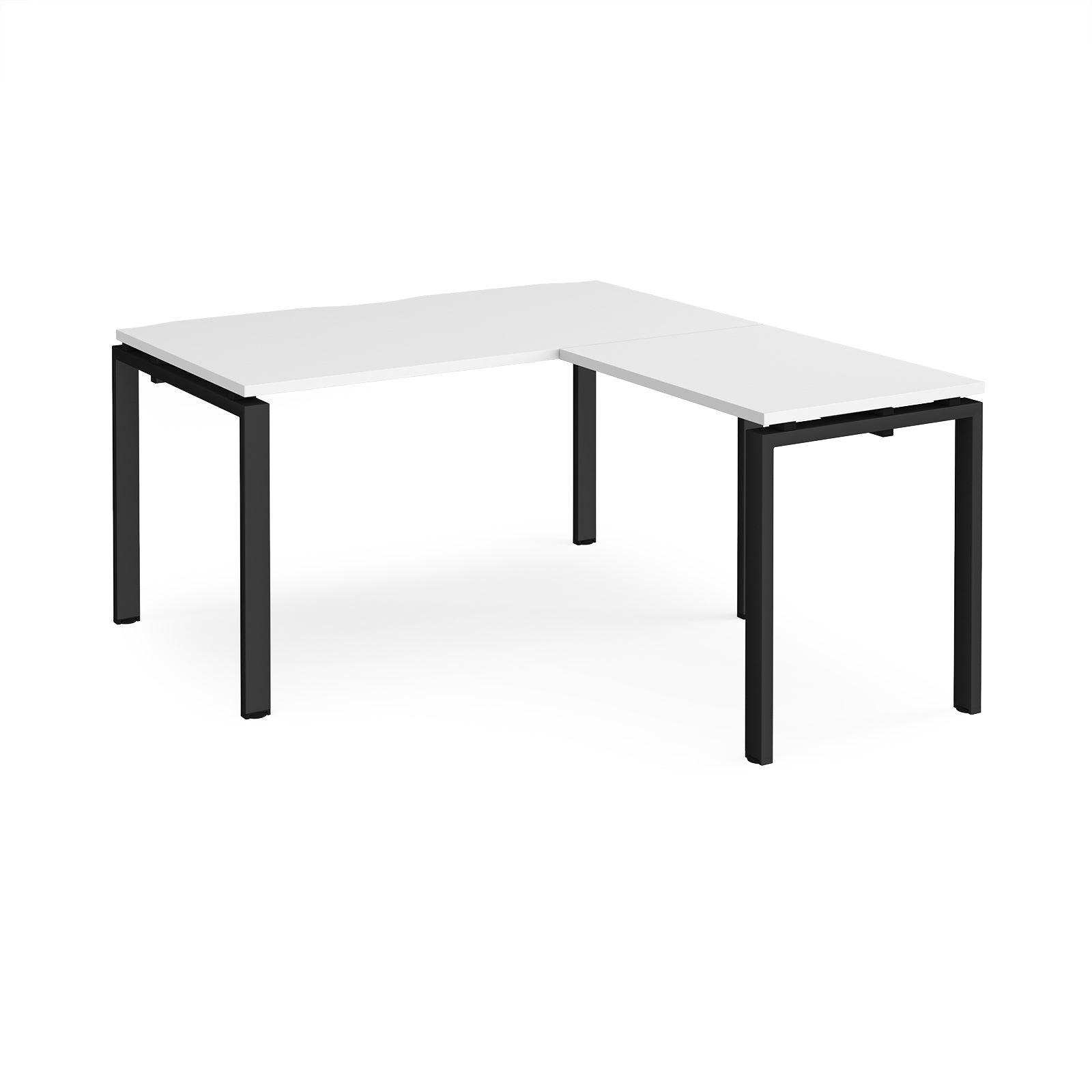 a white table with black legs on a white background