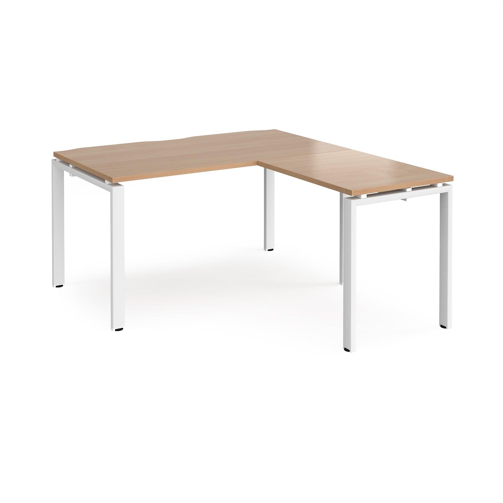 a desk with a wooden top and white legs