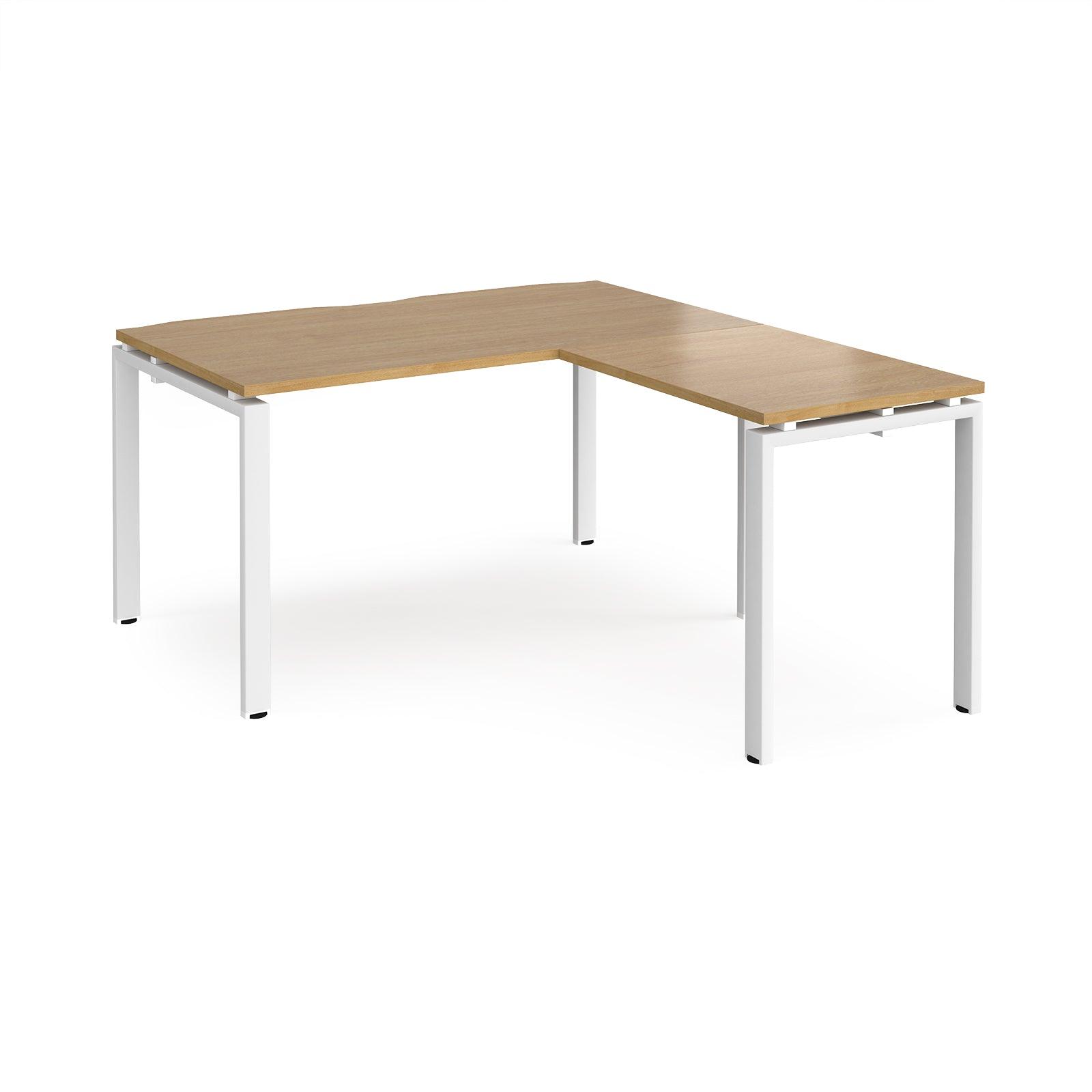 a desk with a wooden top and white legs