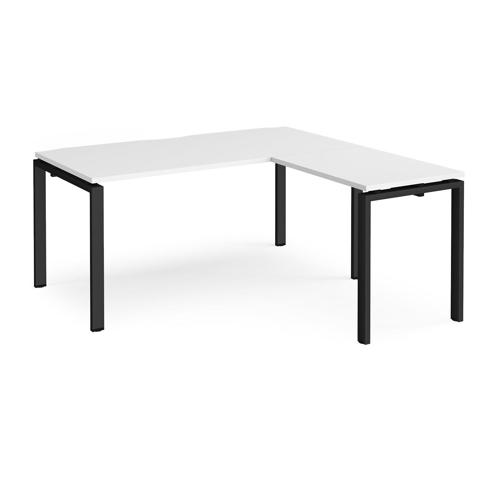 a white table with black legs on a white background