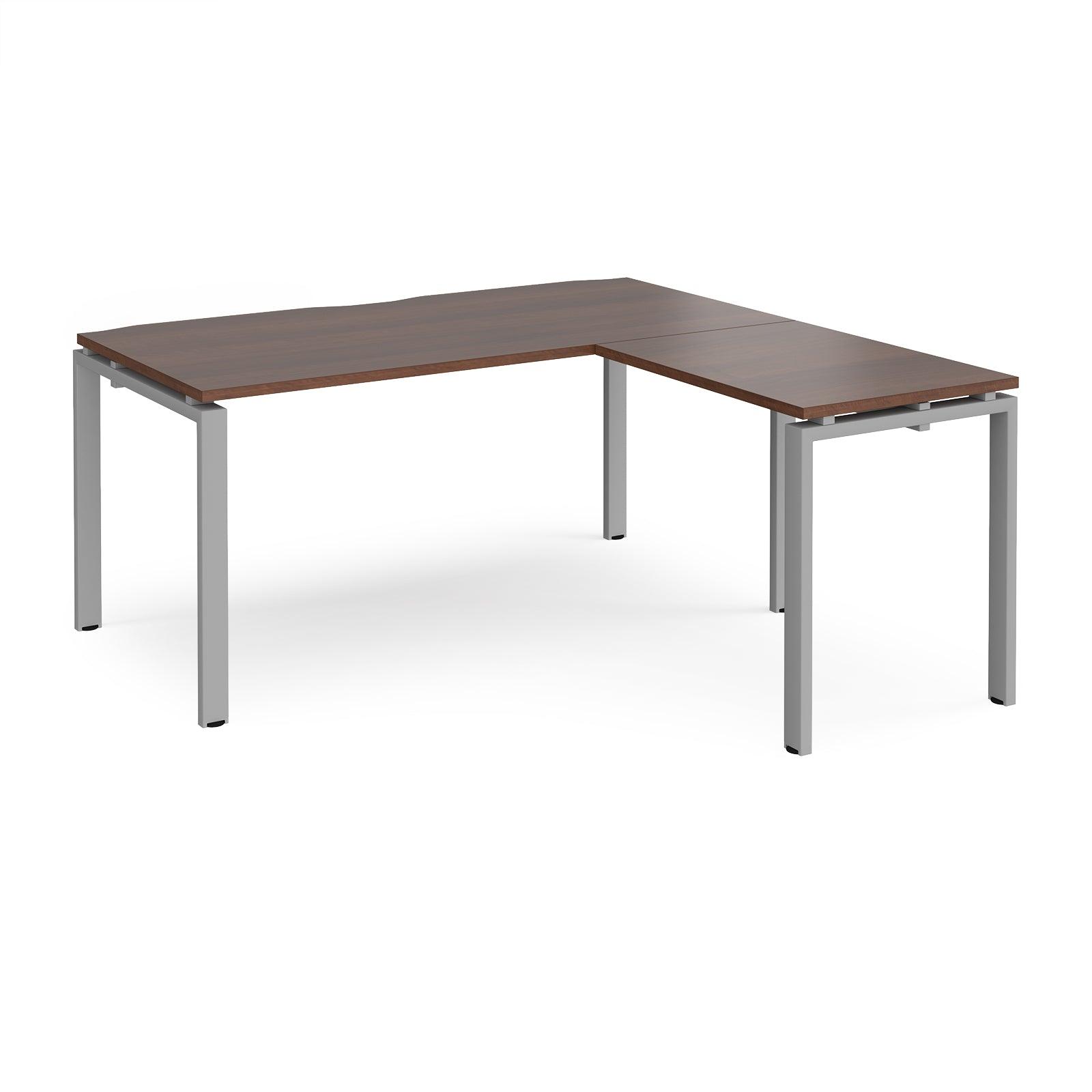 a desk with a wooden top and metal legs