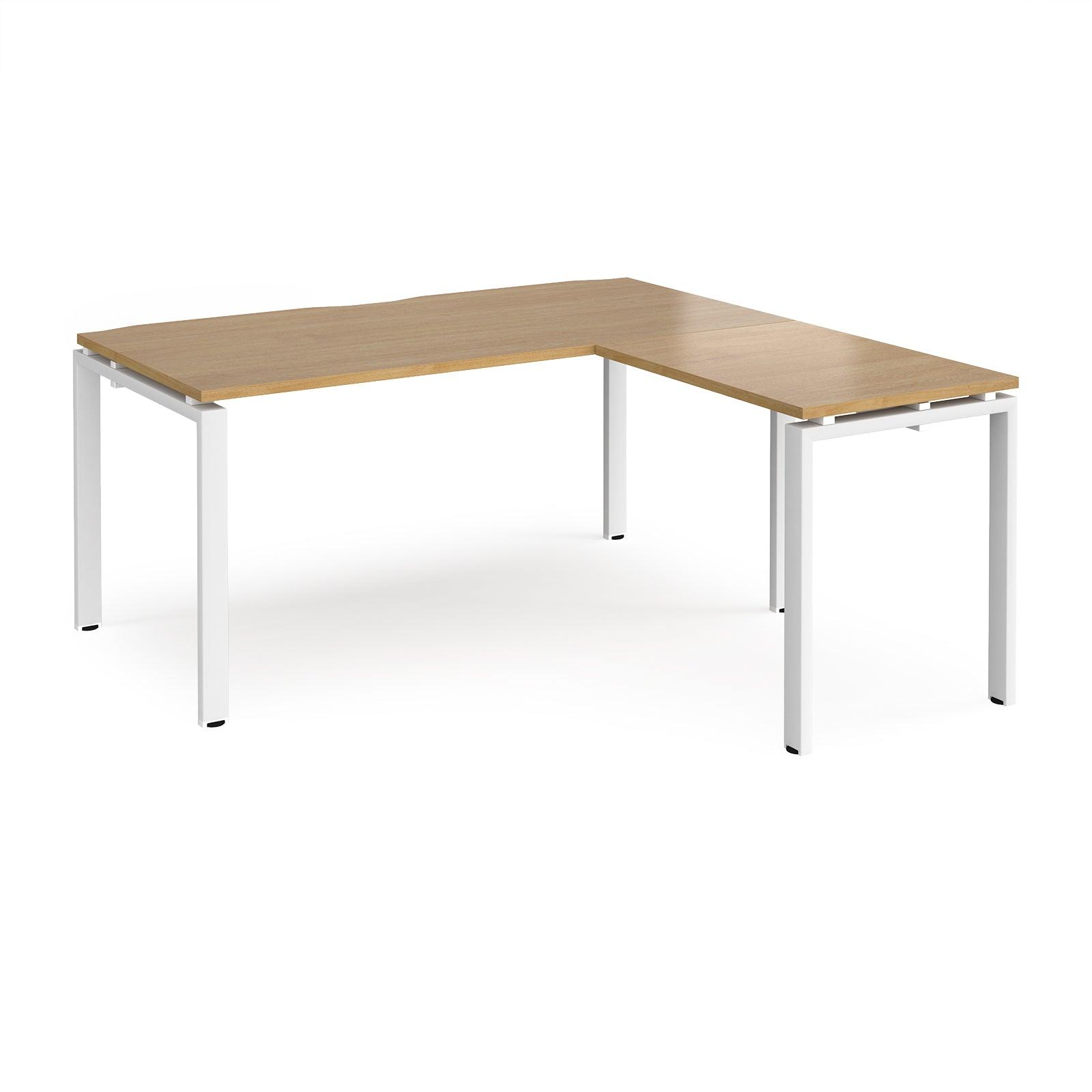 a desk with a wooden top and white legs