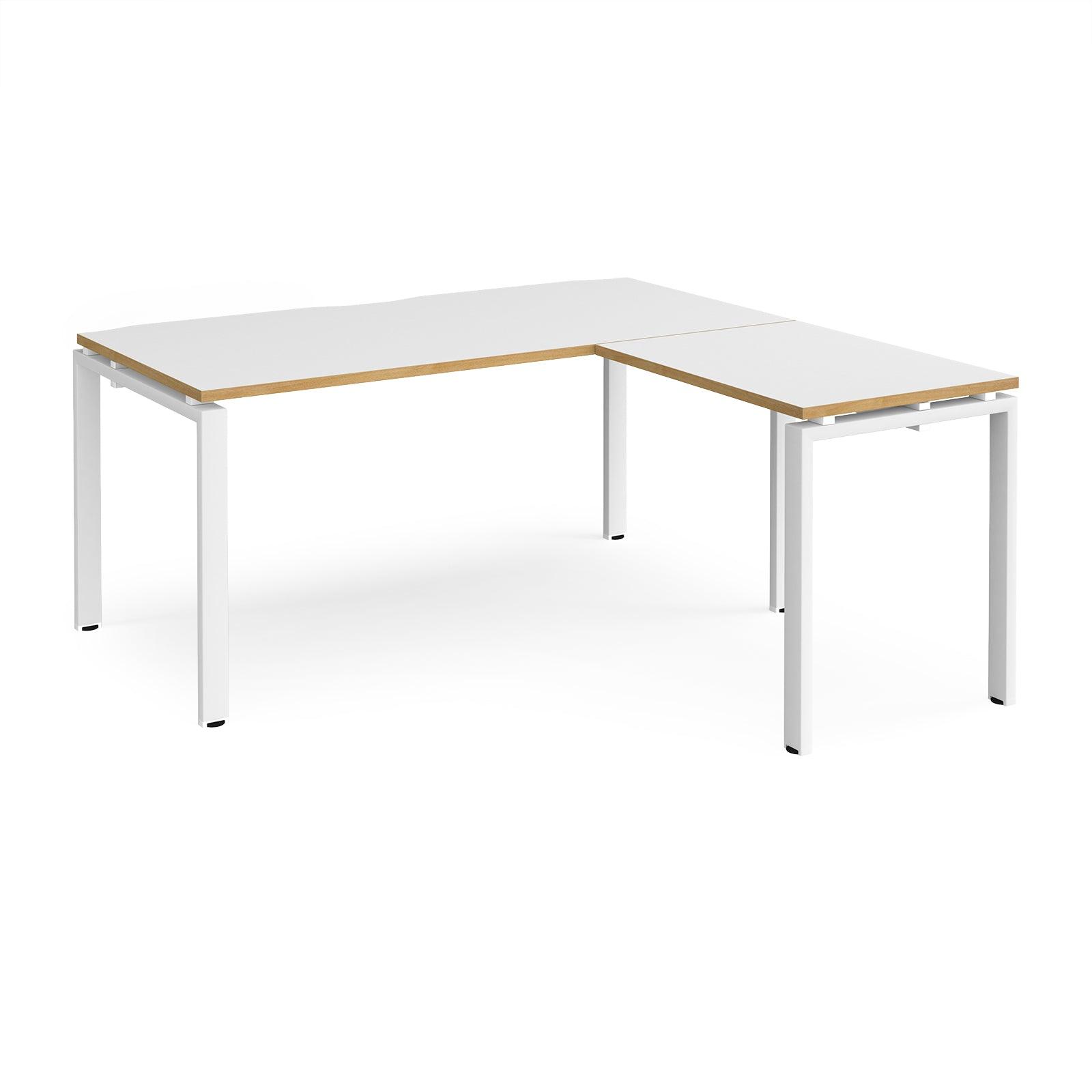 a white desk with a wooden top on a white background