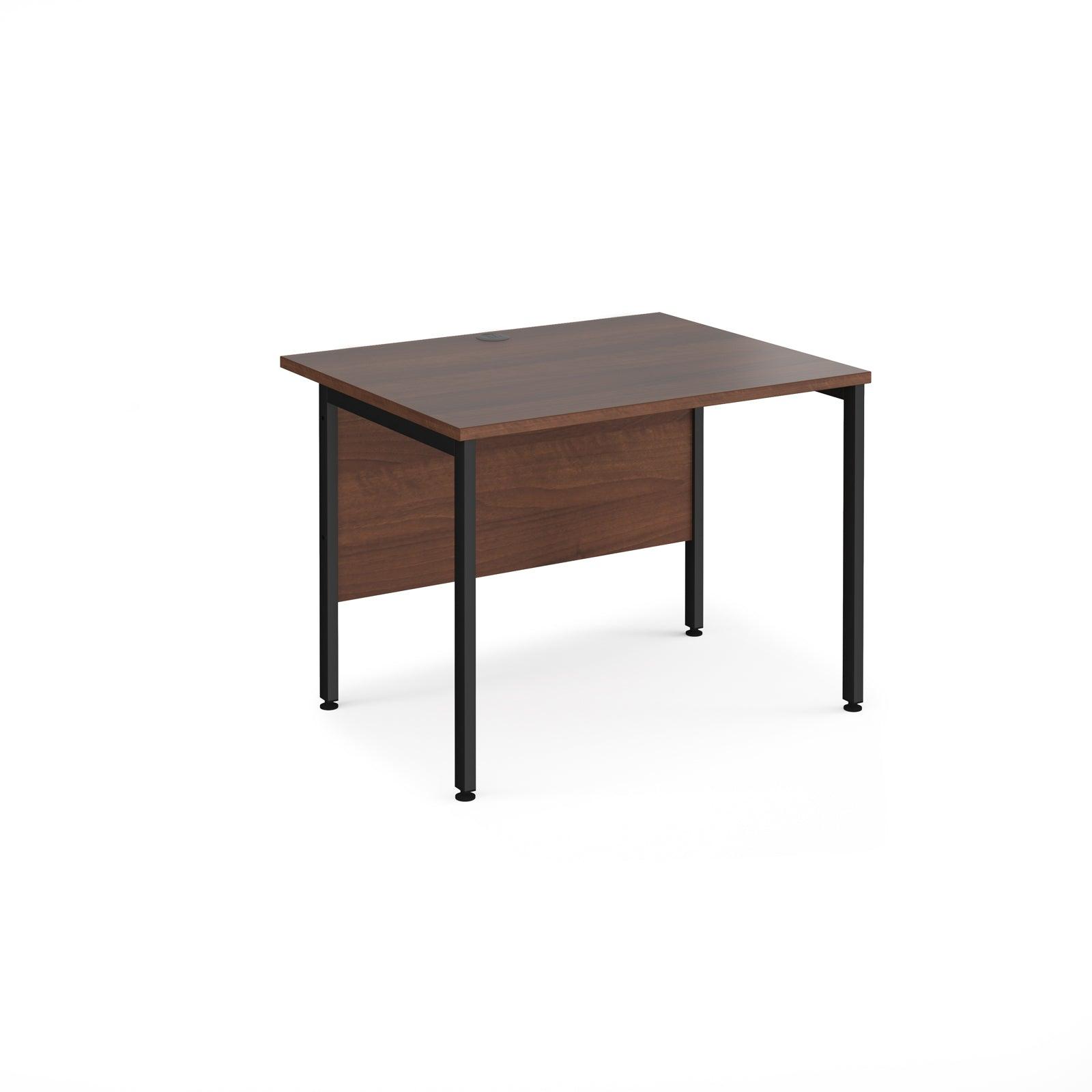 a desk with a wooden top and metal legs