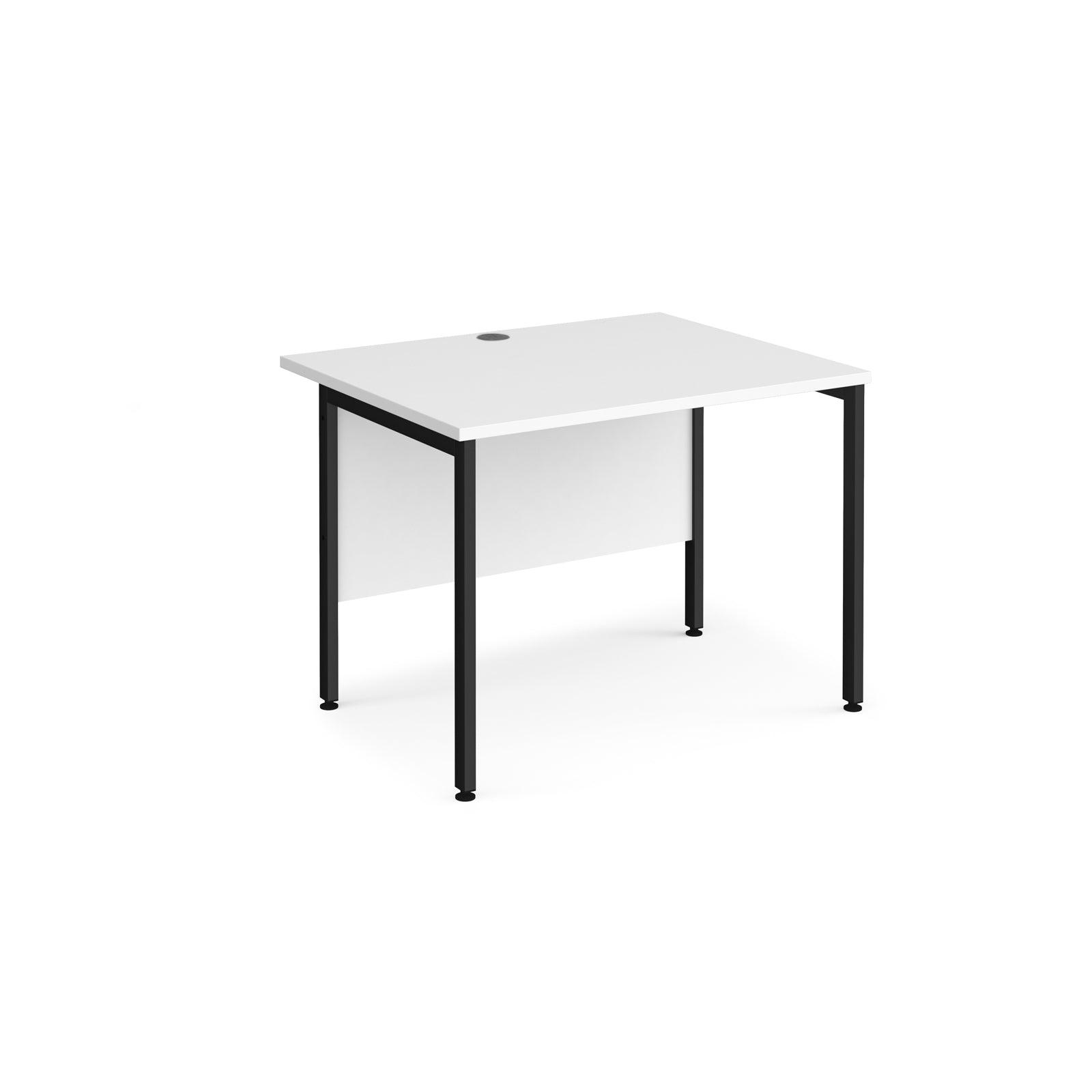 a white desk with black legs on a white background