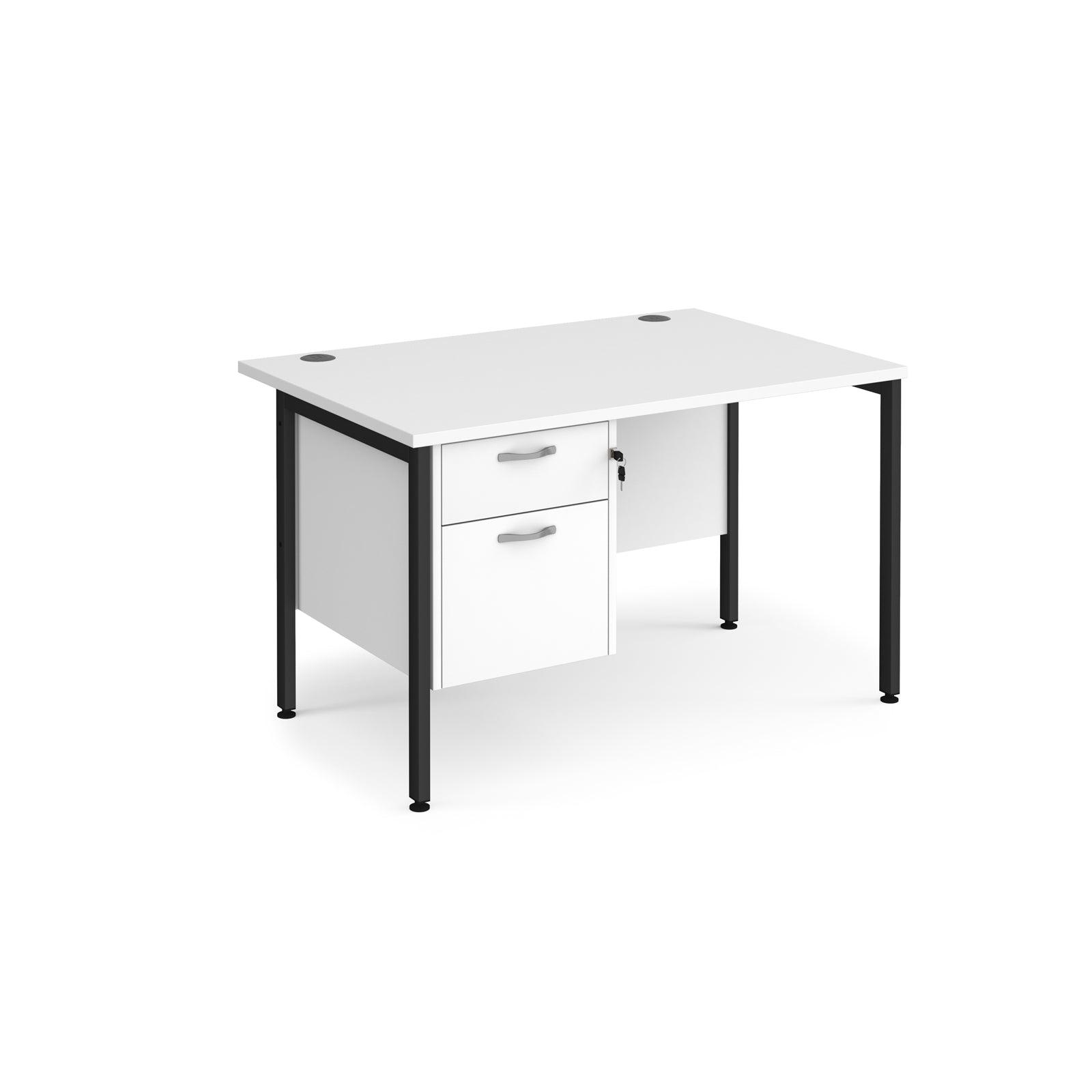 a white desk with a drawer underneath it