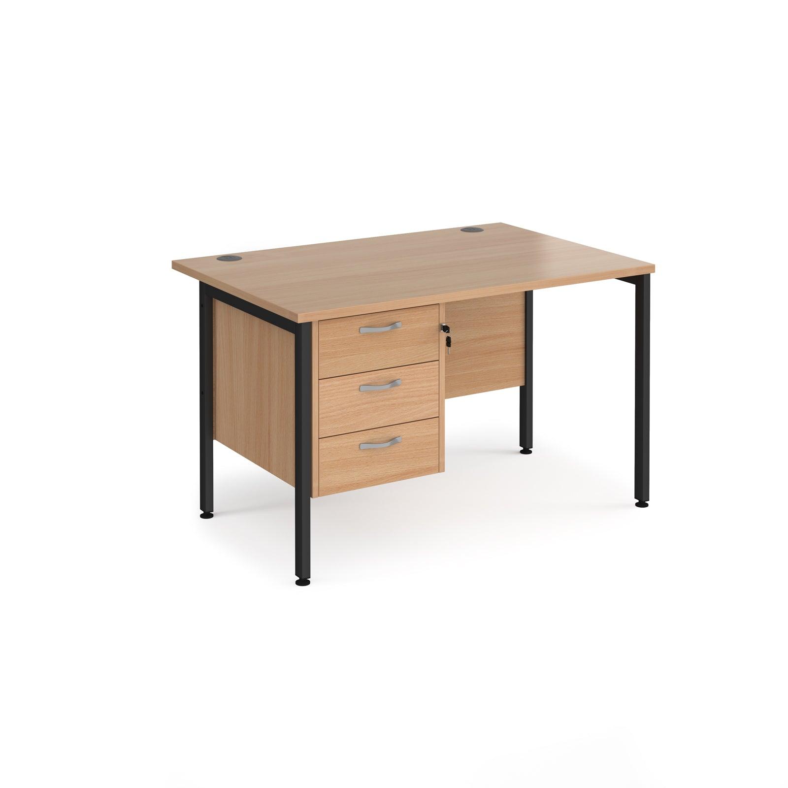 a desk with two drawers and a black frame