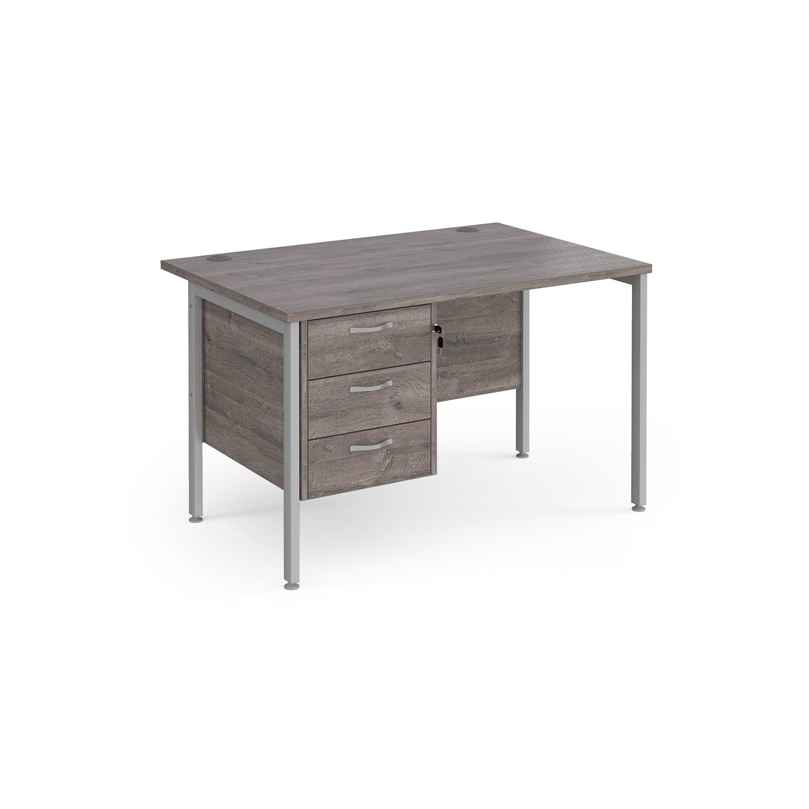 a desk with two drawers and a metal frame