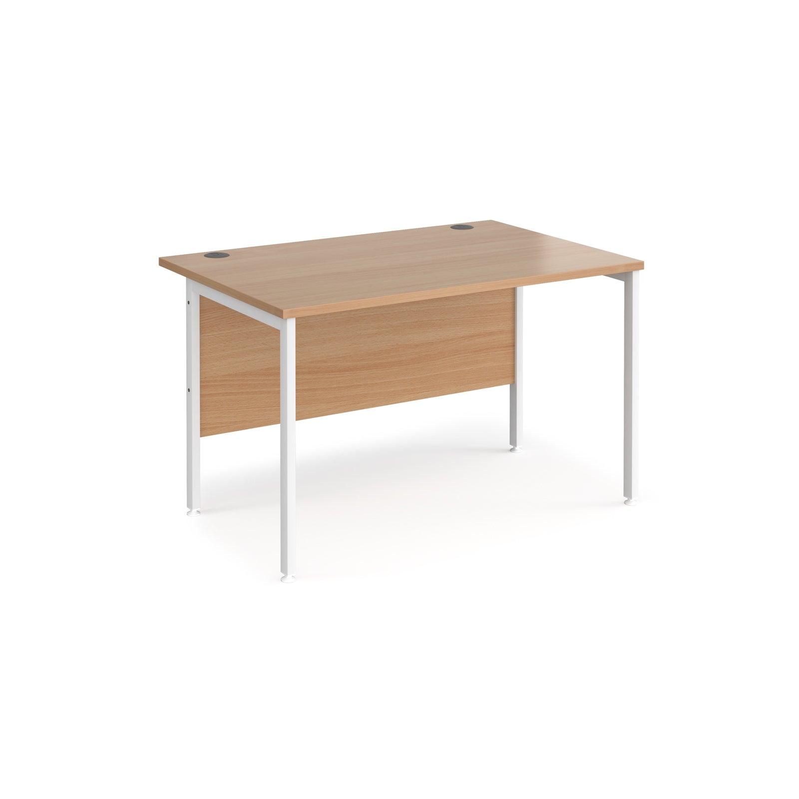 a desk with a wooden top and white legs