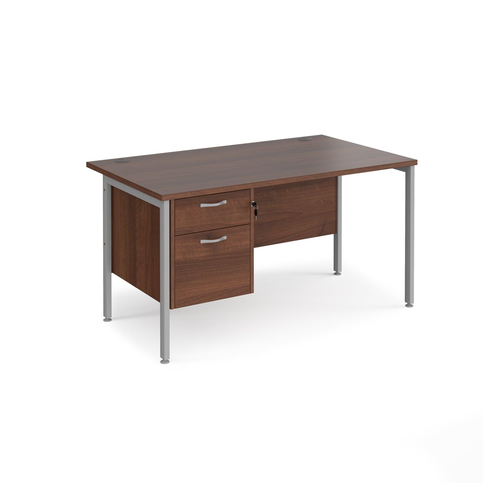 a desk with two drawers and a metal frame