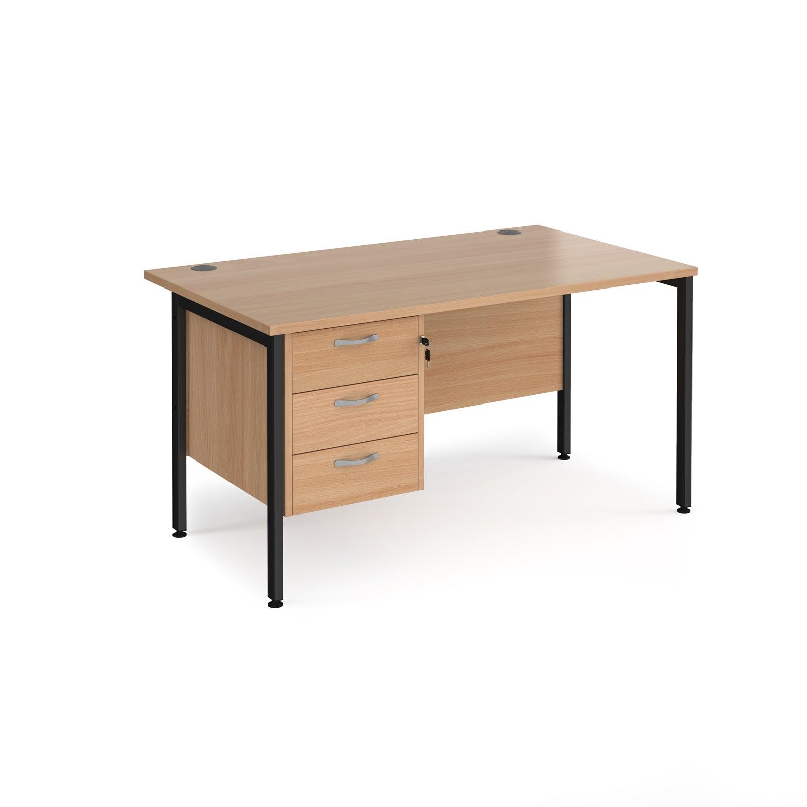 a desk with two drawers and a black frame