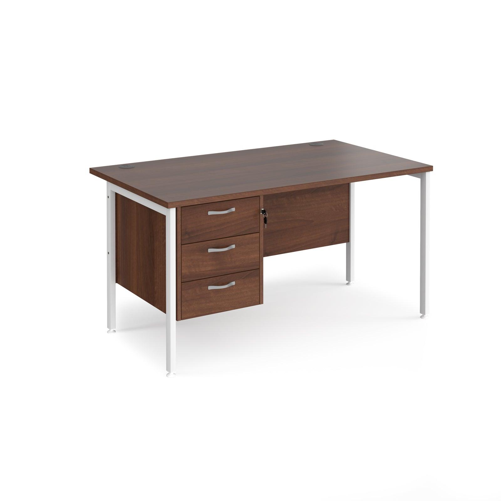 a desk with two drawers and a metal frame