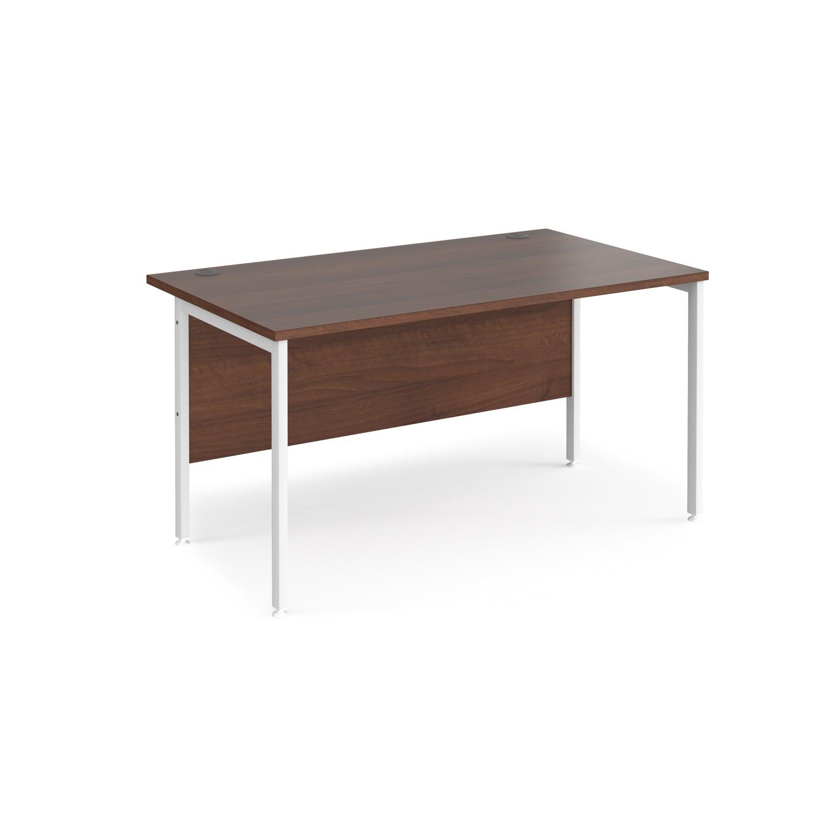 a desk with a wooden top and white legs