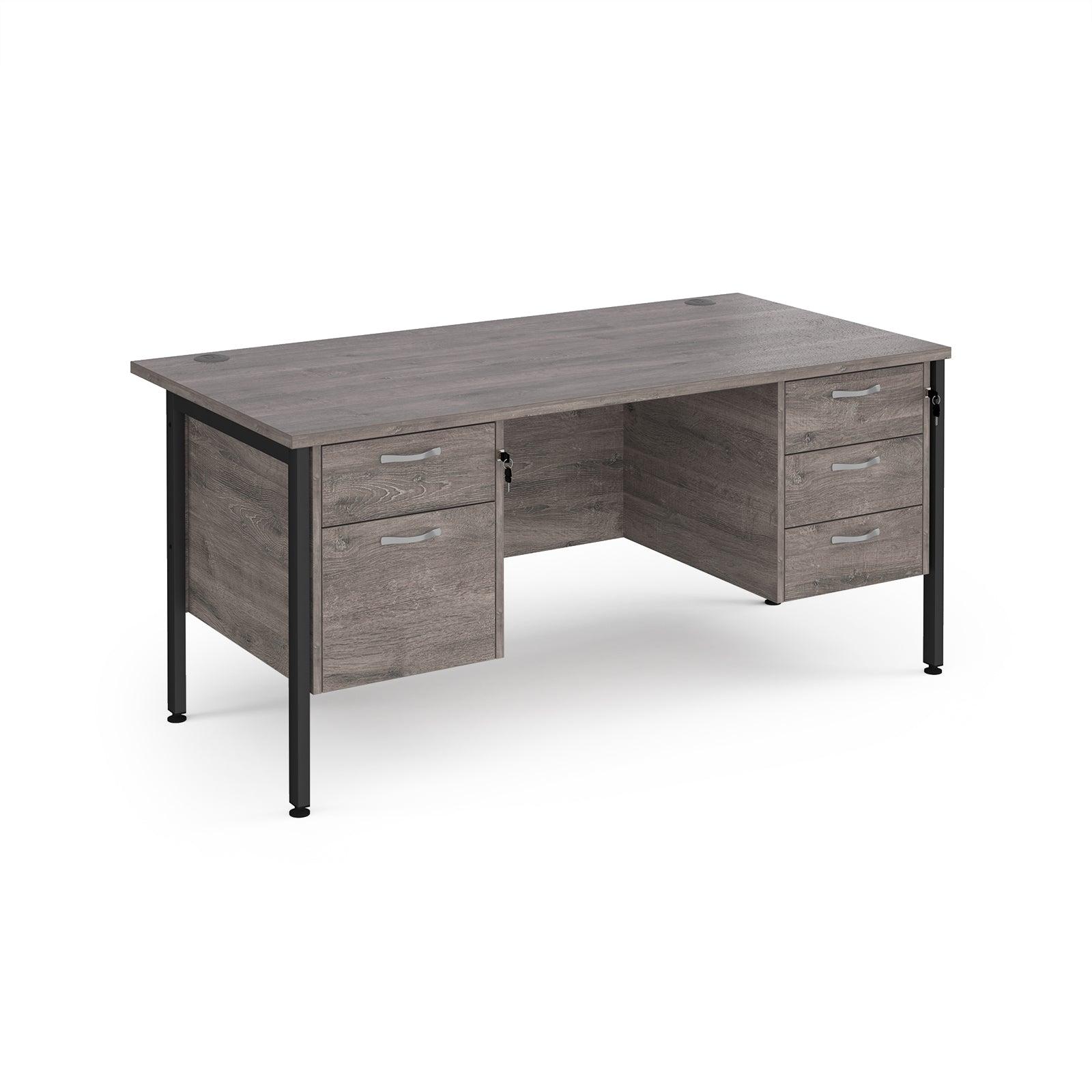 a desk with two drawers and a metal frame