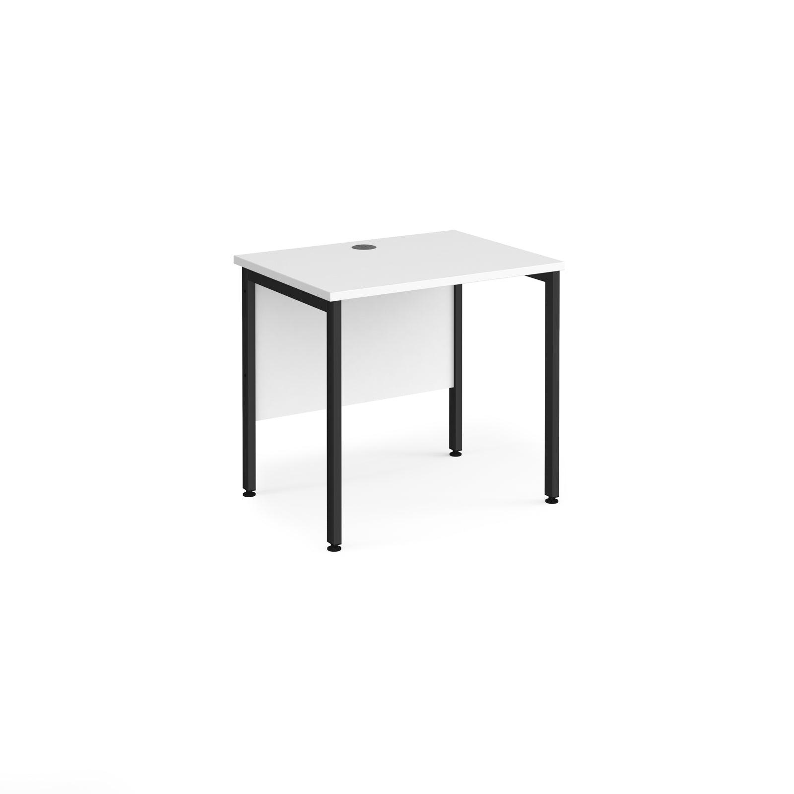 a white desk with black legs on a white background