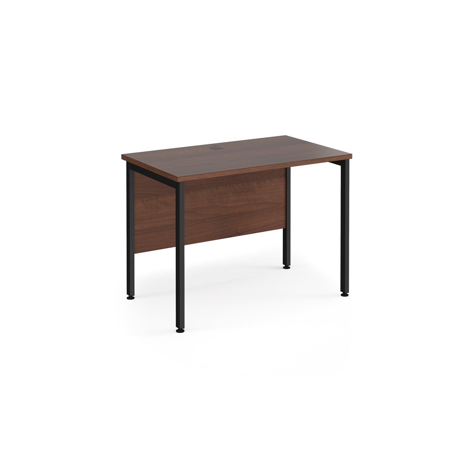 a desk with a wooden top and metal legs