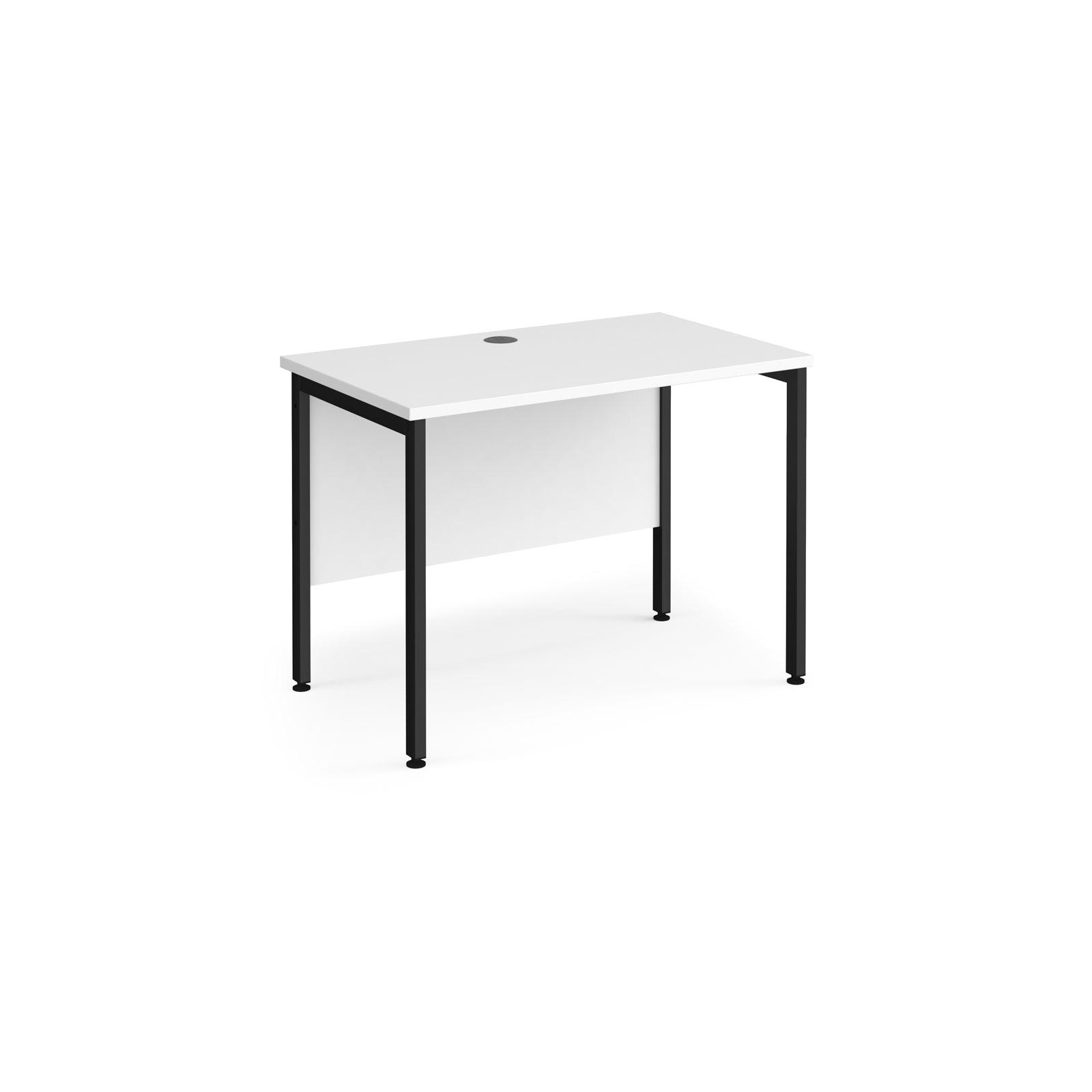 a white desk with black legs on a white background