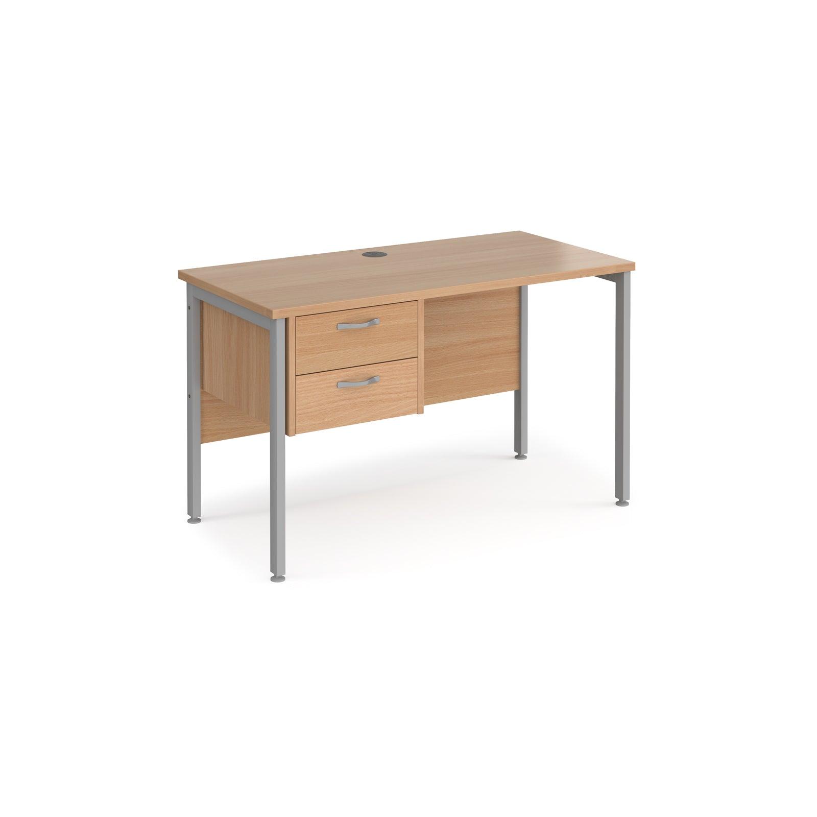 a desk with two drawers and a metal frame