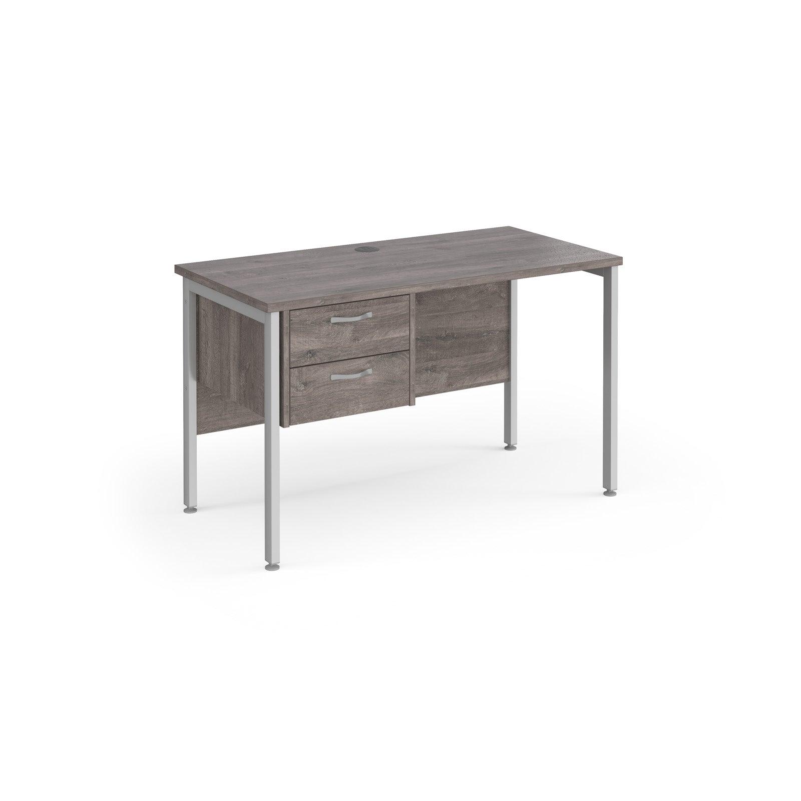 a desk with two drawers and a metal frame