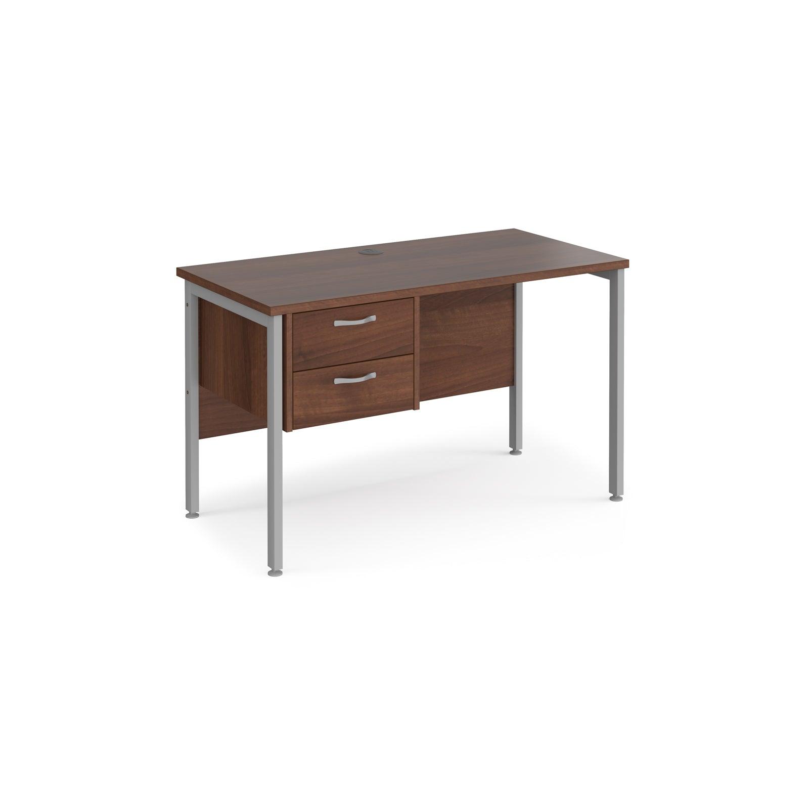 a desk with two drawers and a metal frame