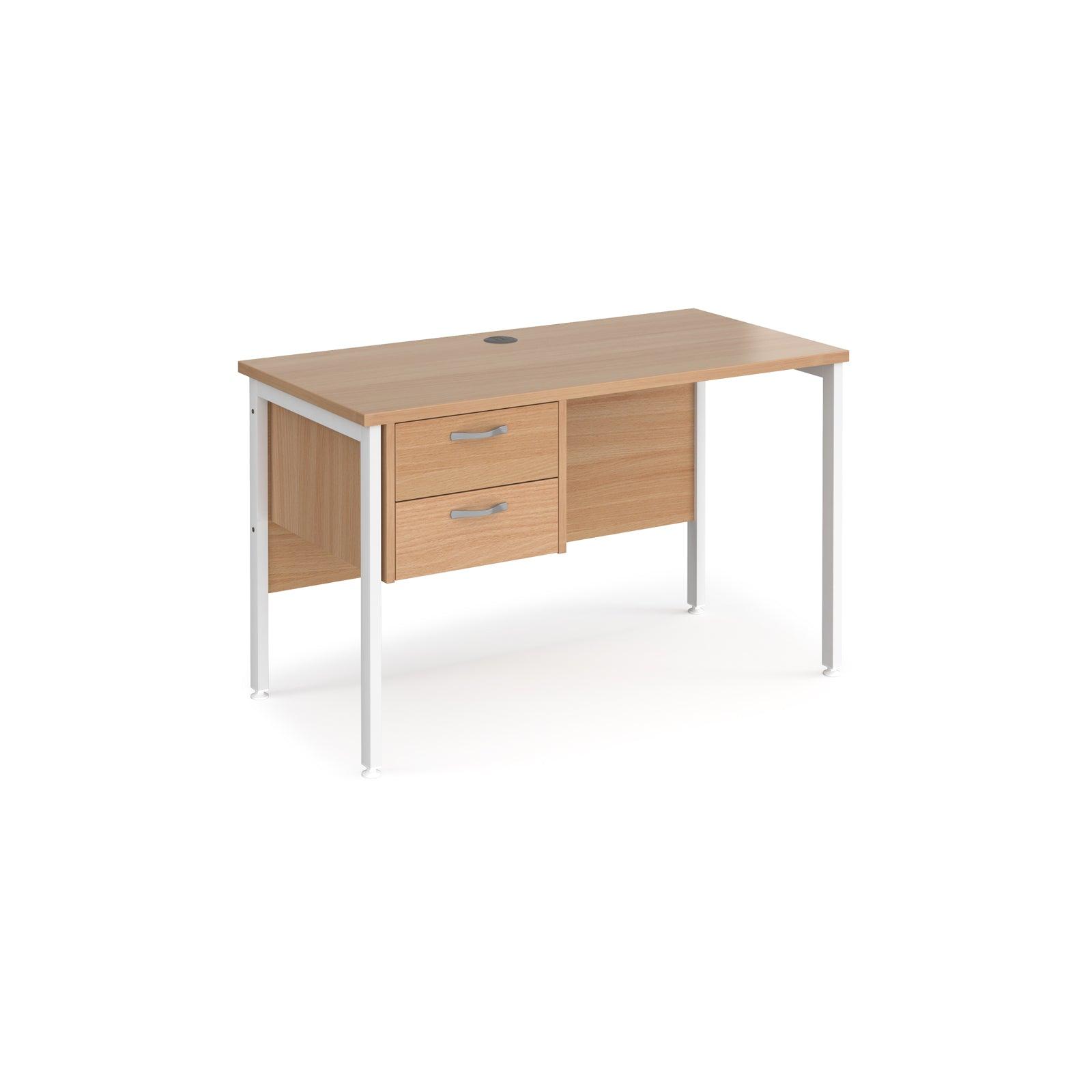 a desk with two drawers and a white frame