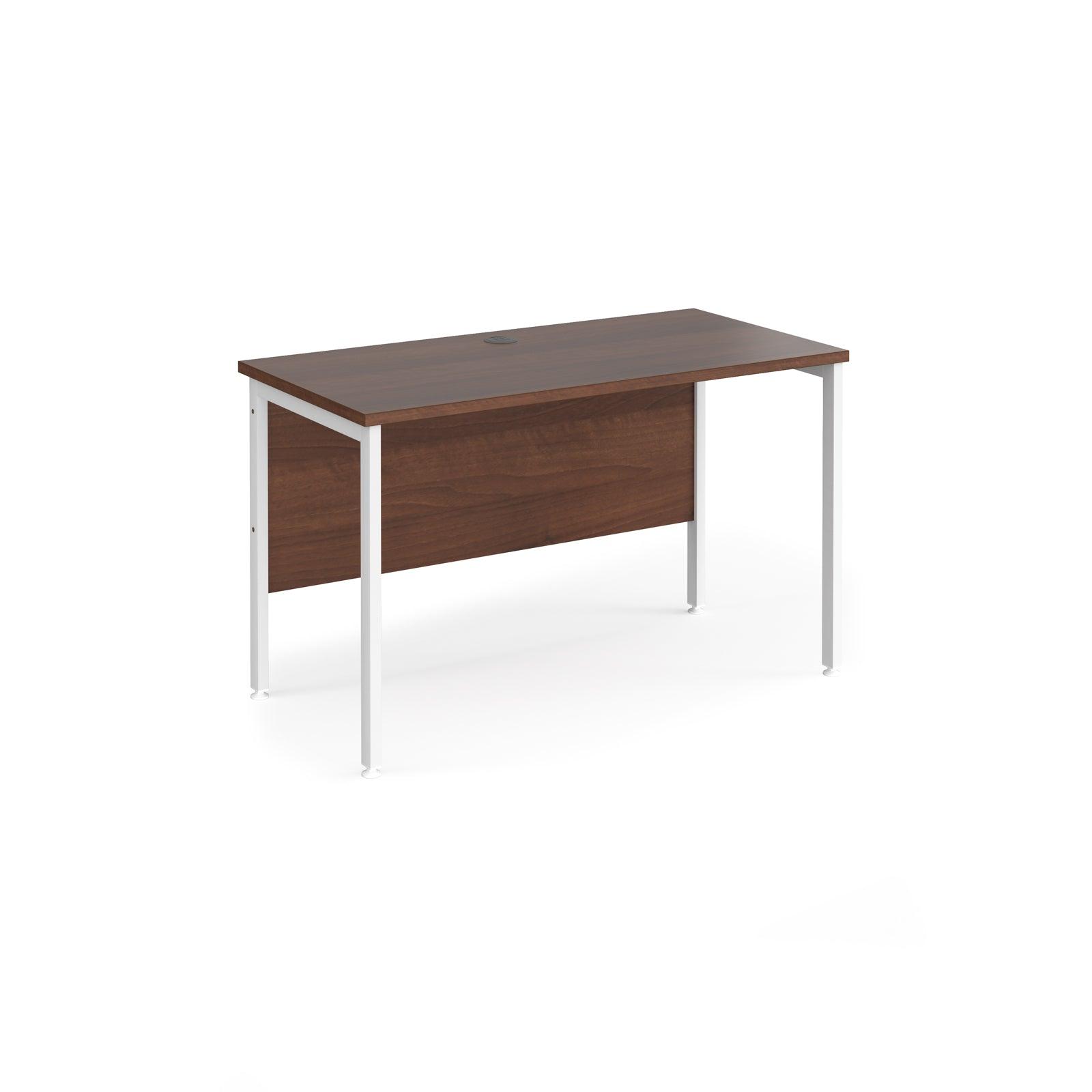 a desk with a wooden top and white legs