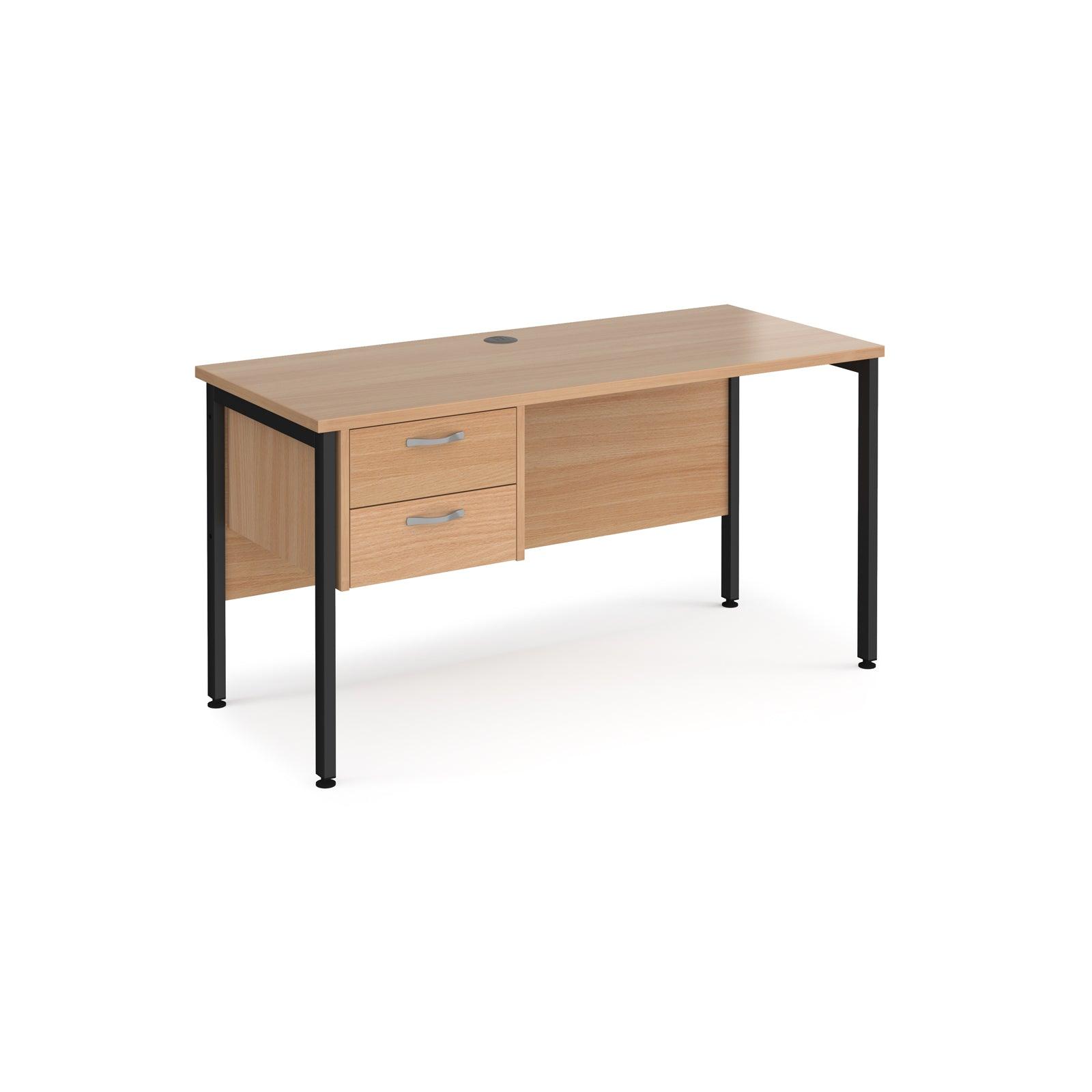 a desk with two drawers and a black frame