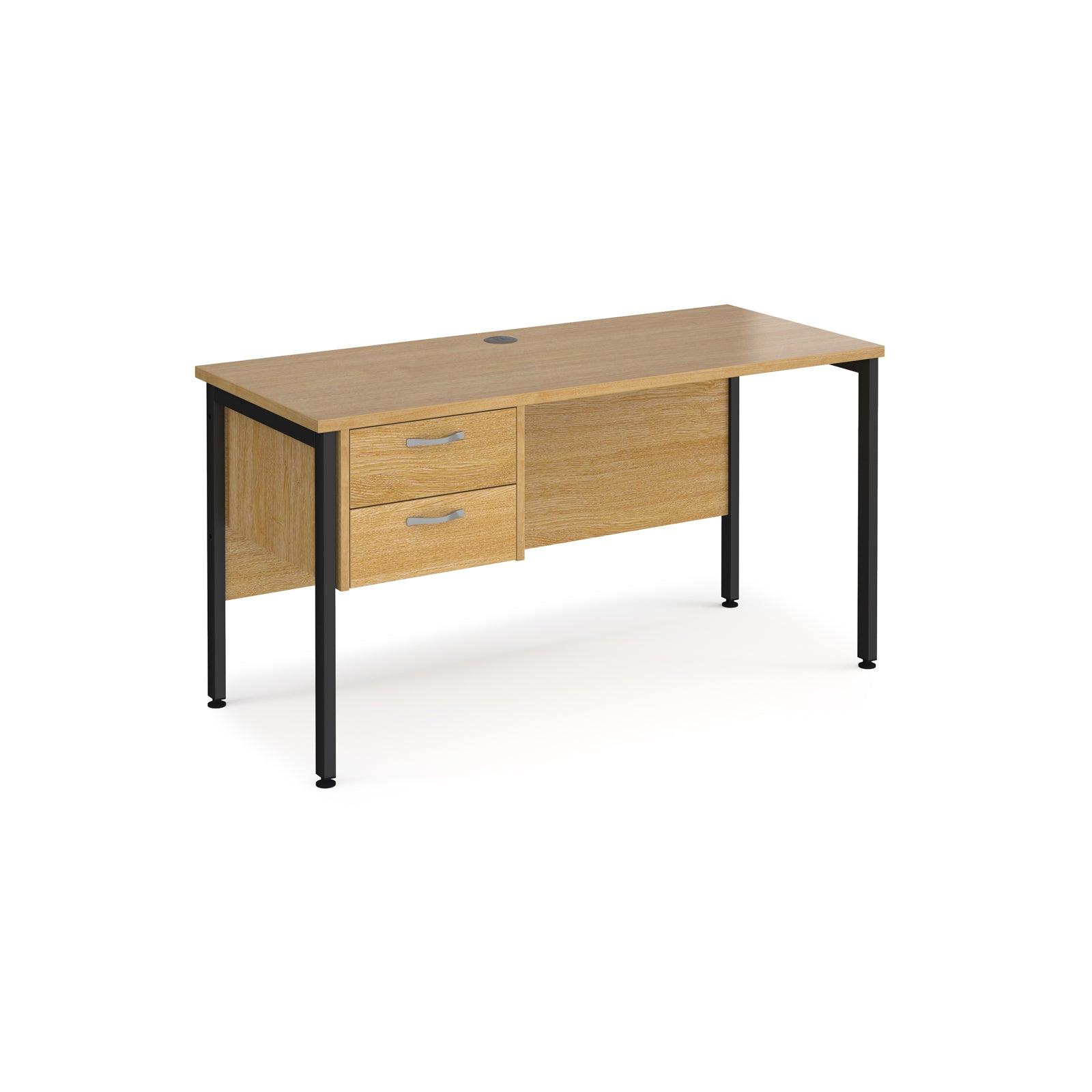 a desk with two drawers and a black frame