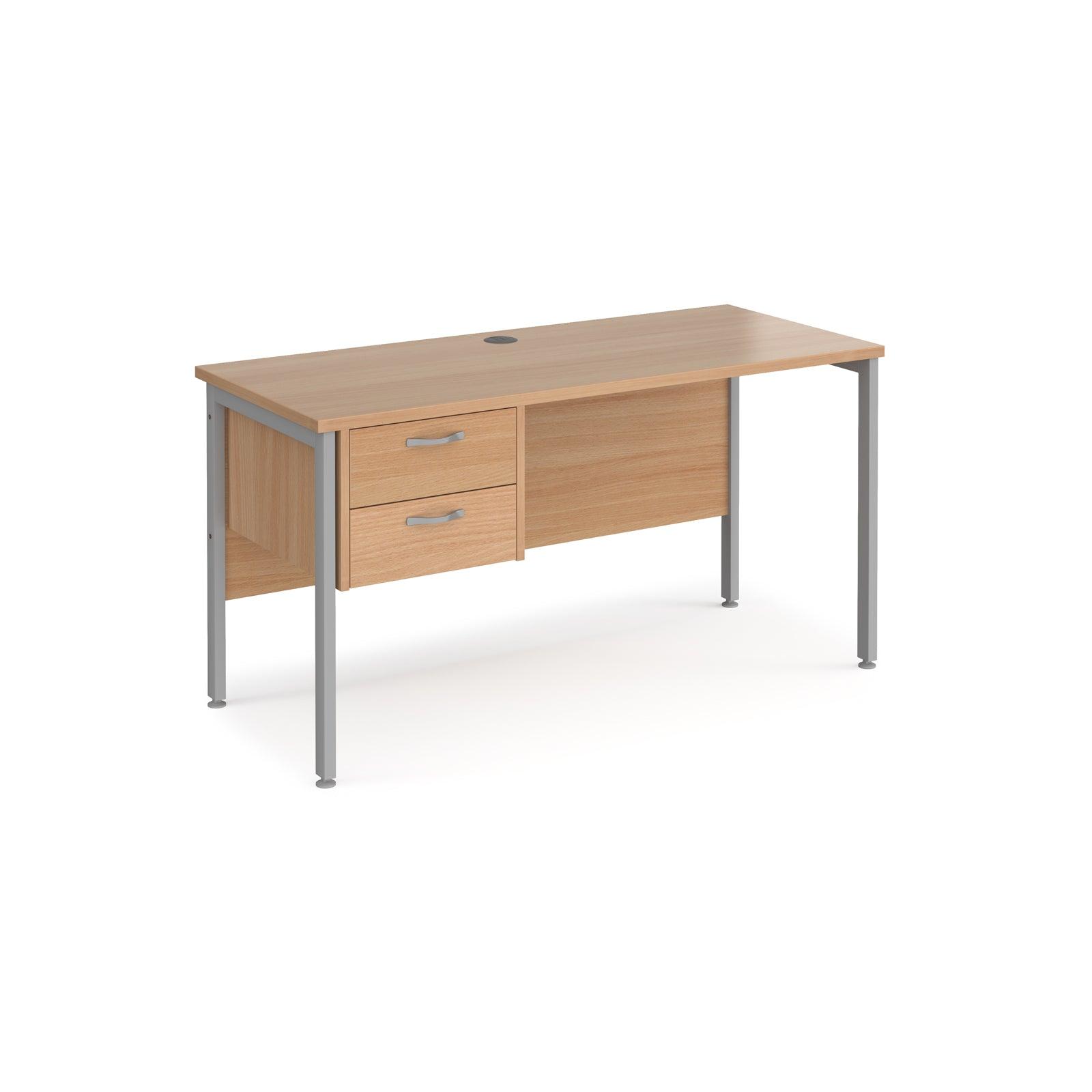 a desk with two drawers and a metal frame